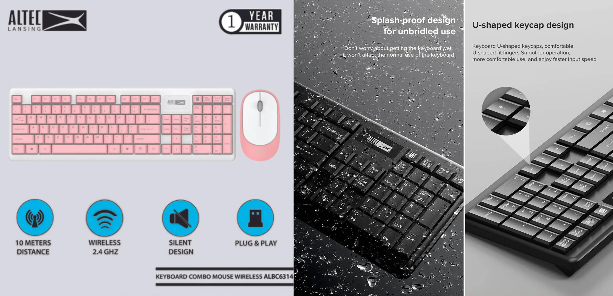 Altec Lansing ALBC6314 - 66 Keys Hot-swappable TTC switchs RGB Backlit Triple modes bluetooth5.0/USB-C/2.4Ghz wireless/wired mechanical gaming keyboard