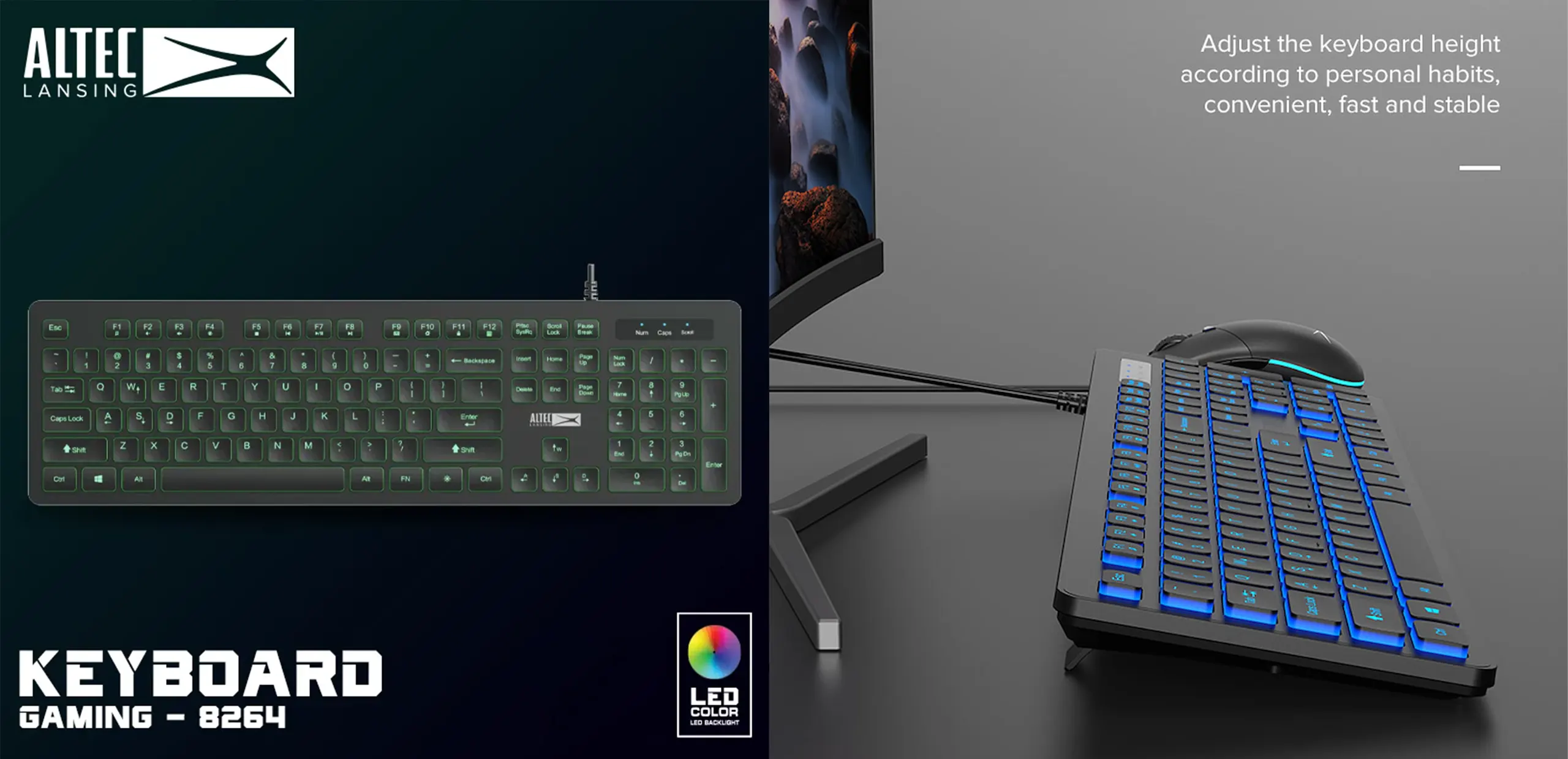 Altec Lansing ALBC8264 - 66 Keys Hot-swappable TTC switchs RGB Backlit Triple modes bluetooth5.0/USB-C/2.4Ghz wireless/wired mechanical gaming keyboard