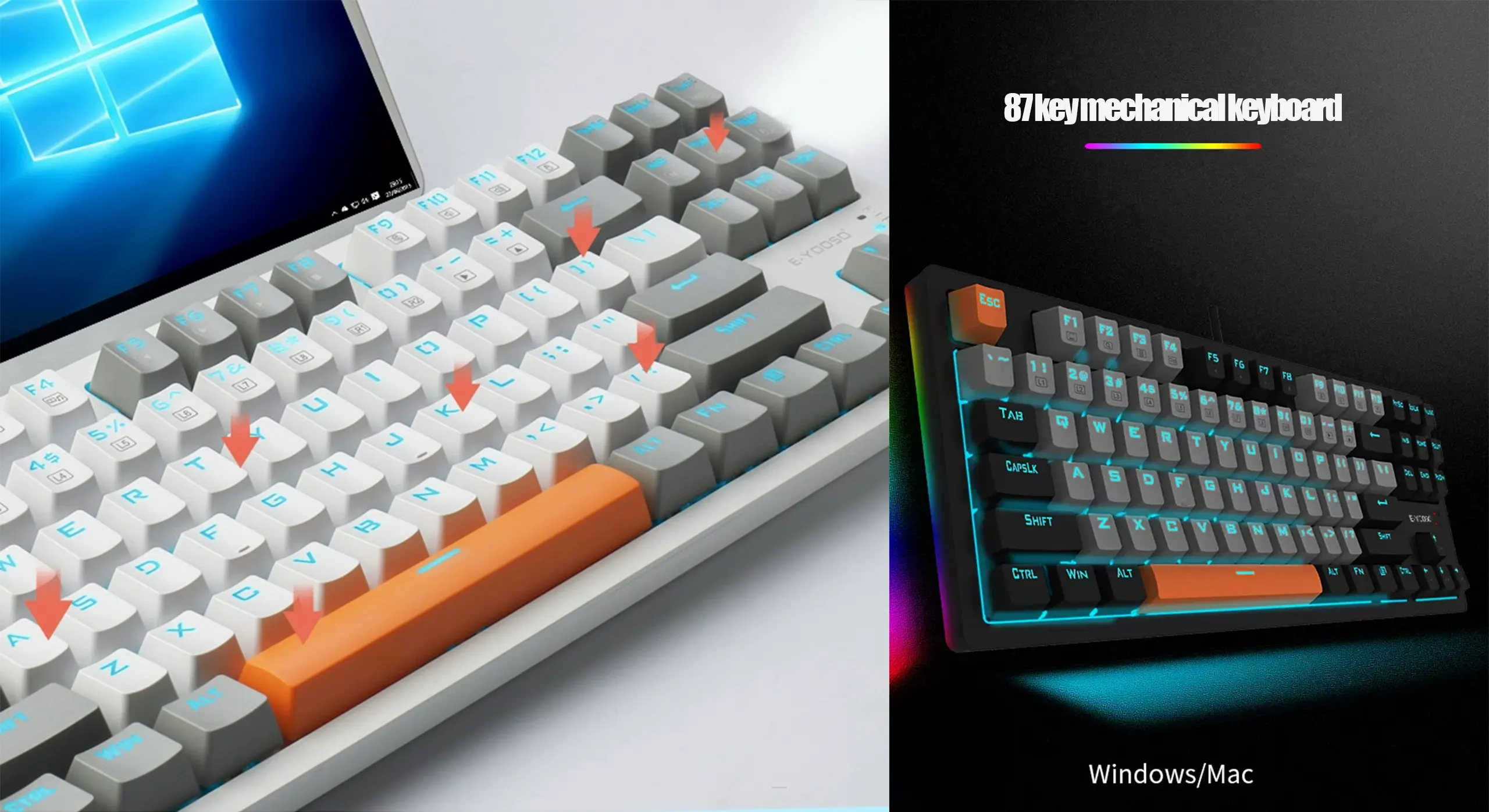 EYOOSO K620 Ergonomic design tenkeyless compact layout Hot-swappable and N-key rollover Wired mechanical gaming keyboard with Type-C USB interface