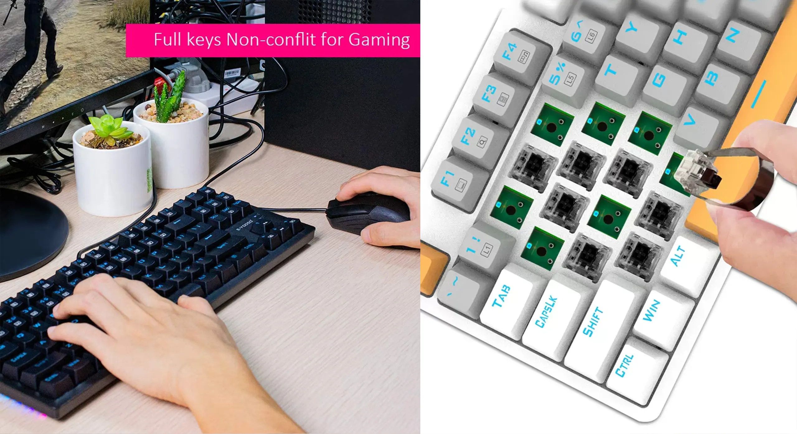 EYOOSO K620 Ergonomic design tenkeyless compact layout Hot-swappable and N-key rollover Wired mechanical gaming keyboard with Type-C USB interface