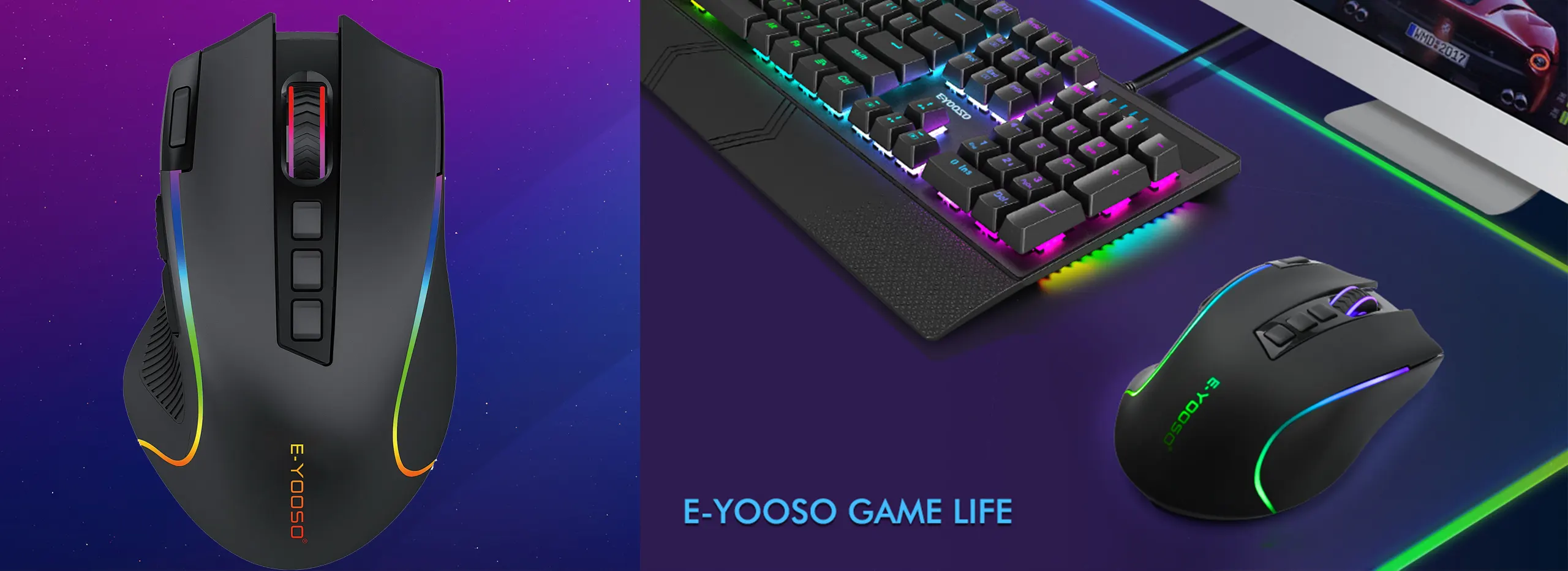 EYOOSO X11 - Wireless gaming mouse for gamers in Ergonomic design Adjustable DPI with built-in low-power consumption battery 2.4Ghz Infrared optical tracking RGB Lights