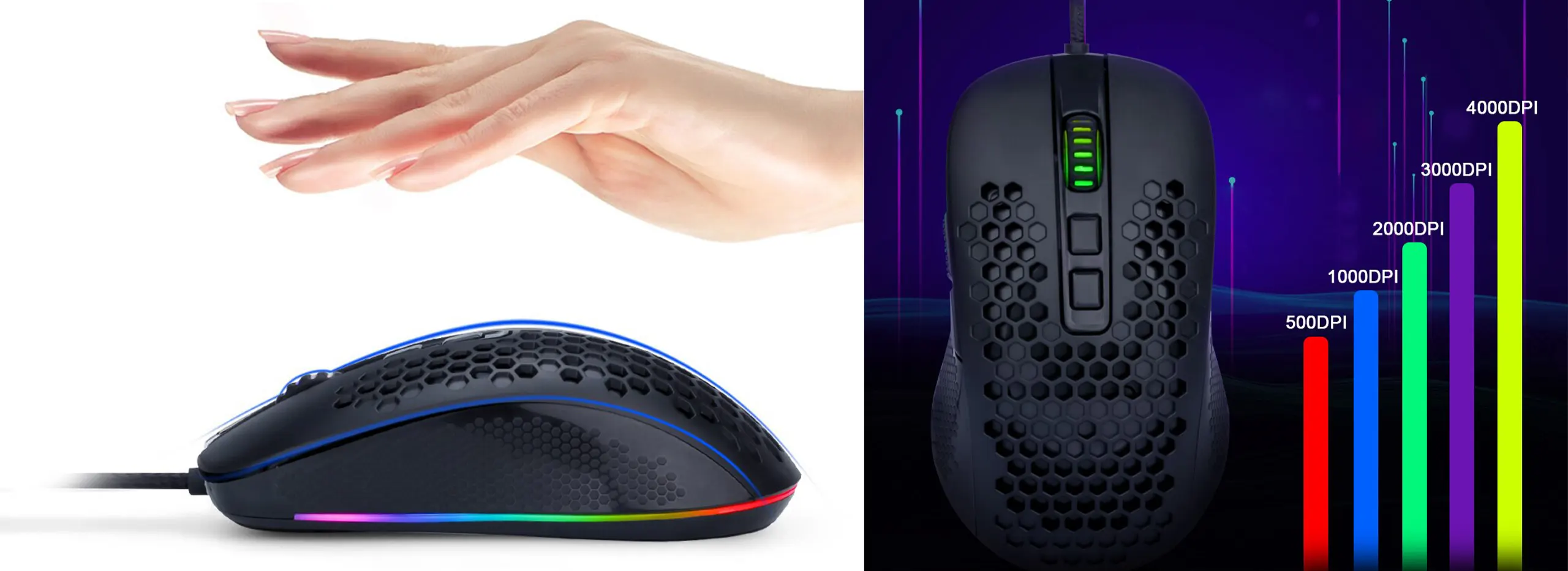 EYOOSO X19 - Wired Gaming mouse for gamers programmable in Ergonomic honeycomb design Lightweight anti-slip material with Adjustable DPI Infrared optical tracking mouse RGB Backlit