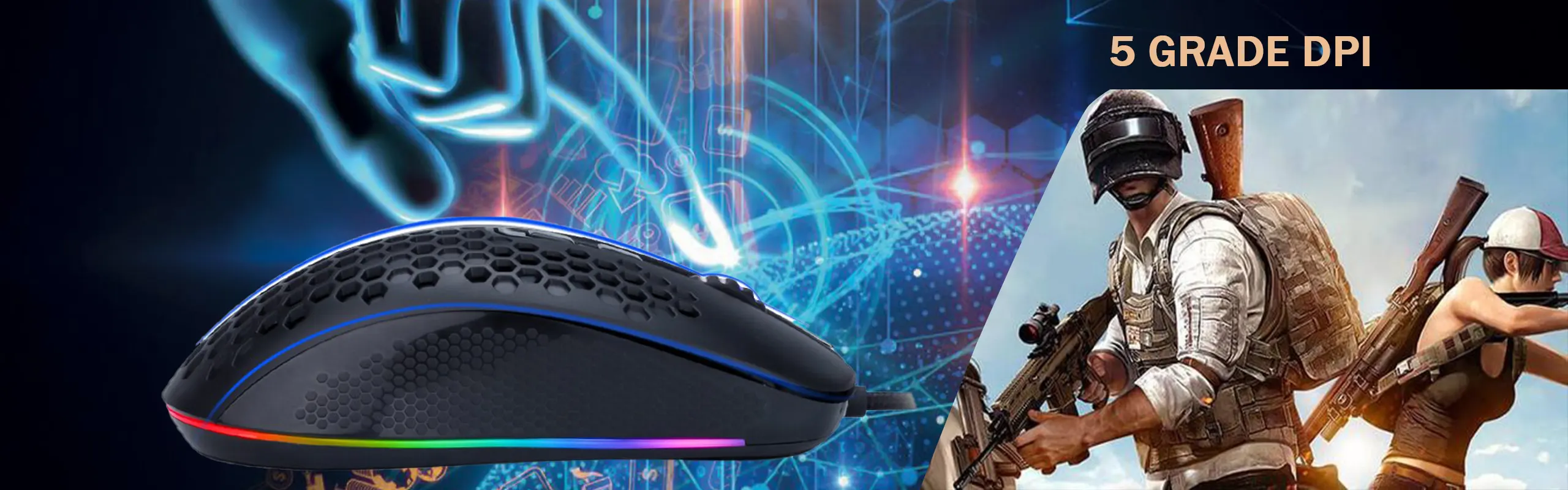 EYOOSO X19 - Wired Gaming mouse for gamers programmable in Ergonomic honeycomb design Lightweight anti-slip material with Adjustable DPI Infrared optical tracking mouse RGB Backlit