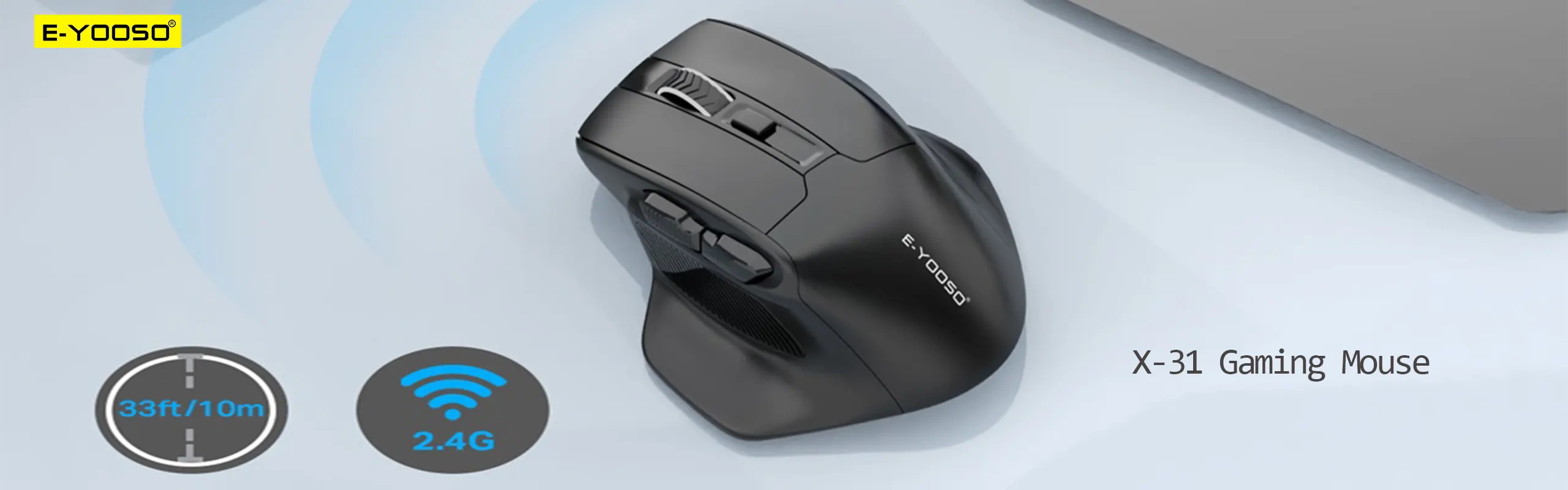 EYOOSO X31 - Wireless Large gaming mouse for Big Hands in Ergonomic design 5-Levels Adjustable DPI with Smart Sleep mode 2.4Ghz Infrared tracking