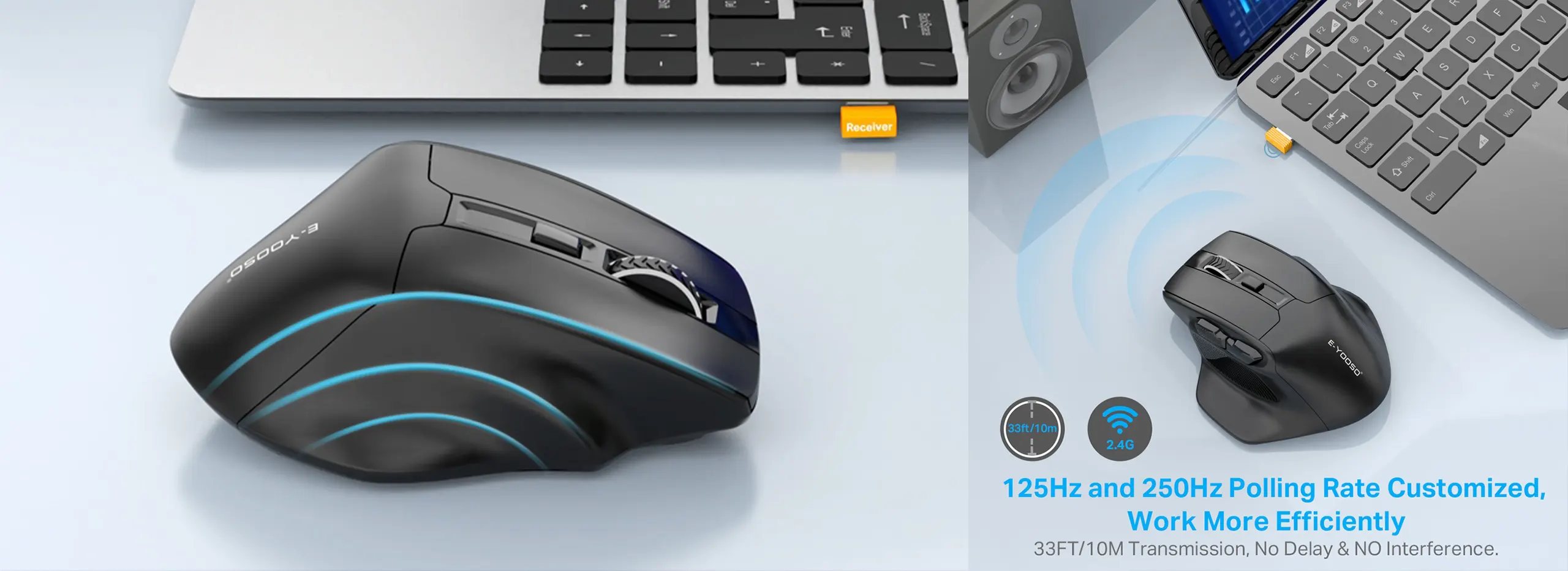 EYOOSO X31 - Wireless Large gaming mouse for Big Hands in Ergonomic design 5-Levels Adjustable DPI with Smart Sleep mode 2.4Ghz Infrared tracking