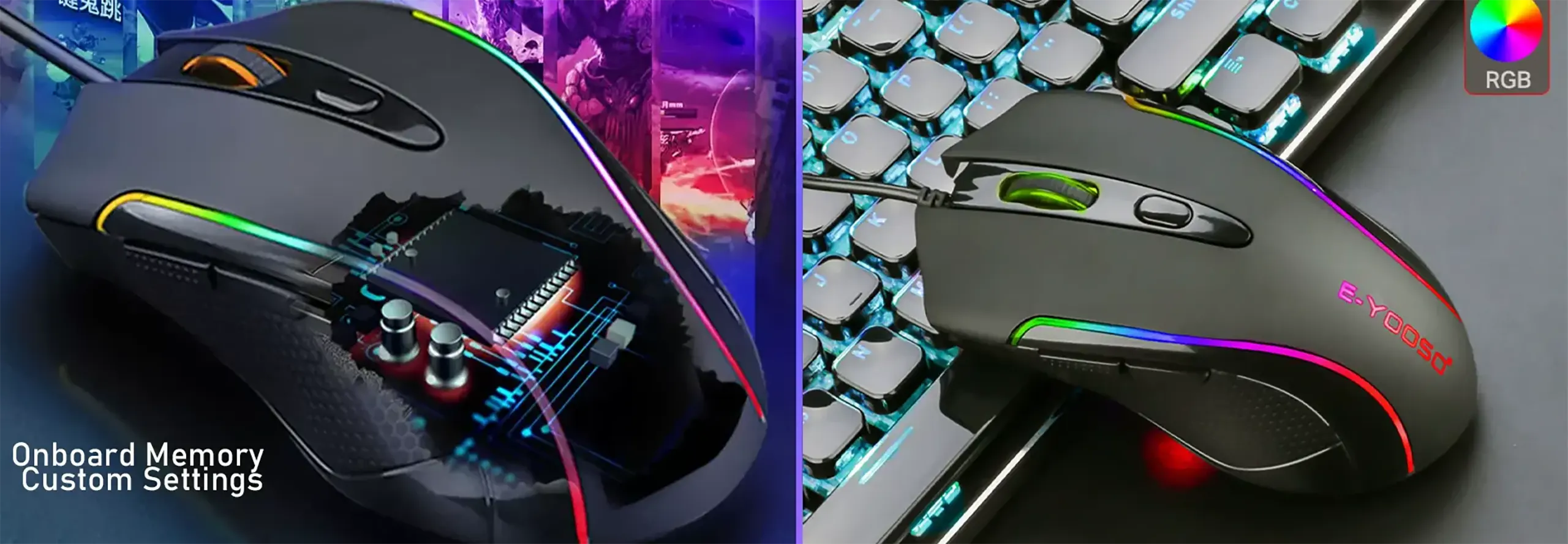 EYOOSO X7 - Wired gaming mouse for gamers customizable in Ergonomic design skin-like anti-slip material with Adjustable DPI Infrared optical tracking mouse RGB Lights One-key switching