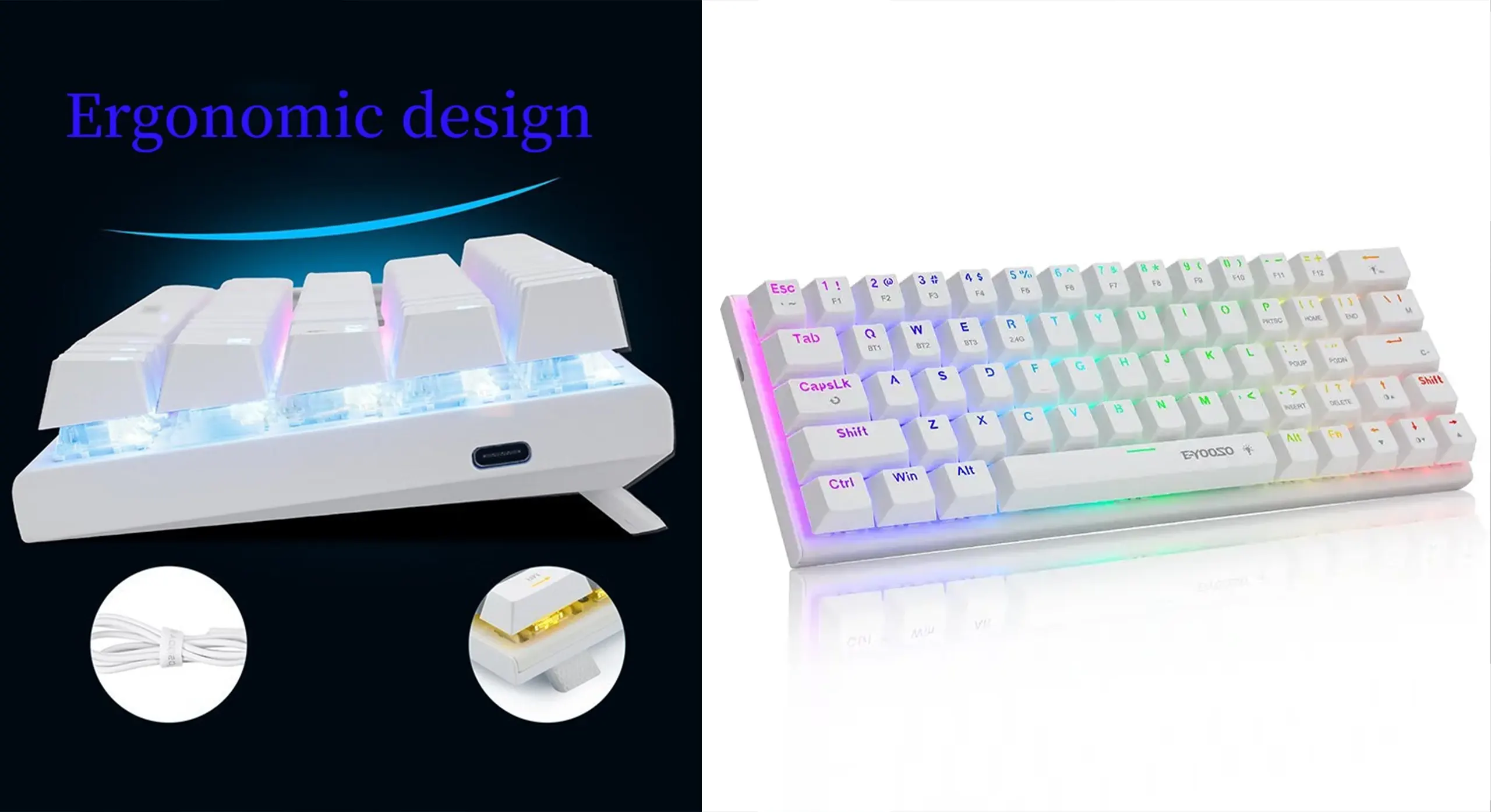 EYOOSO Z11RGB - Gaming Keyboards Wireless for Gamers in Ergonomic design with Customizable RGB lighting modes one built-in battery equipped Hot-Swappable versatile keyboard N-key Roller/2.4G/Bluetooth