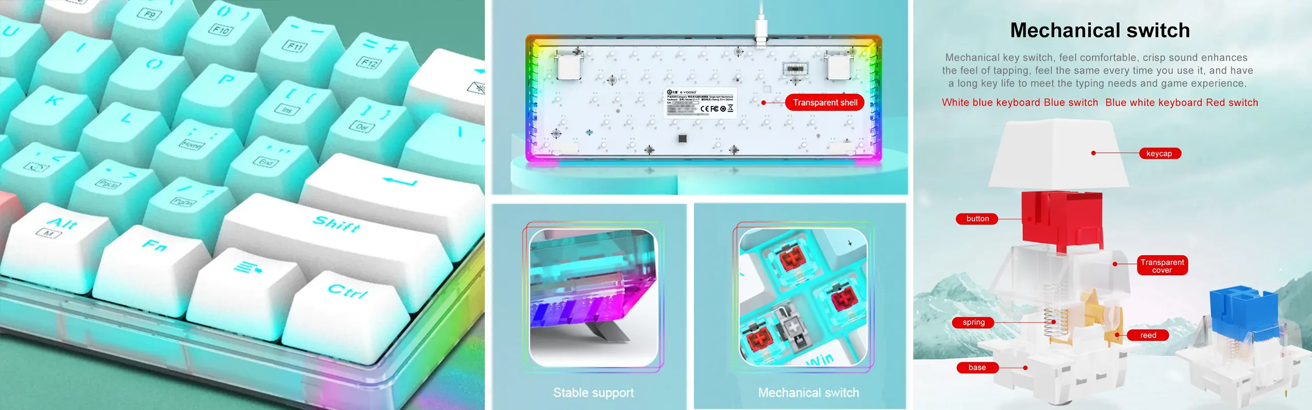 EYOOSO Z11T Mechanical Gaming Keyboard for Gamers with Ergonomic design RGB lights unique bicolor mold keycaps N-keys rollover keyboard with switches Wired USB interface