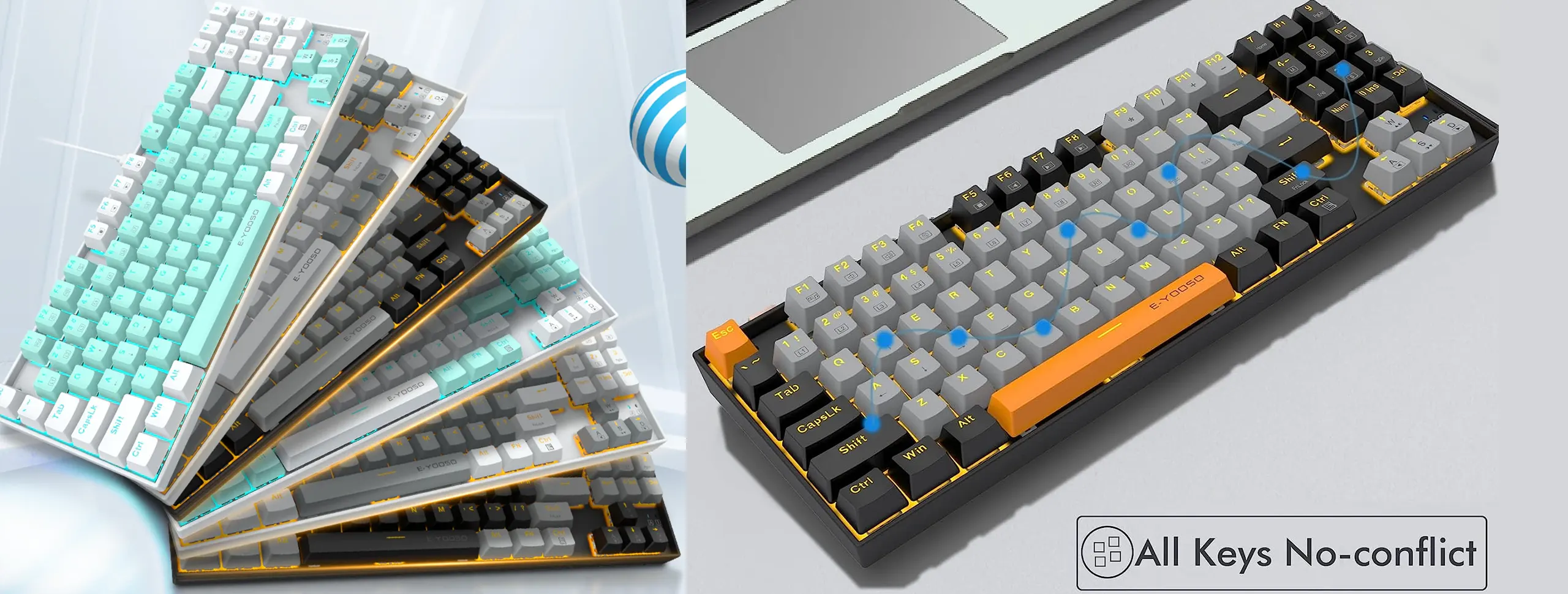 EYOOSO Z13 Compact layout in Ergonomic design Wired Mechanical Gaming Keyboard featuring monochromic lighting Versatile Functionality with Type-C USB interface