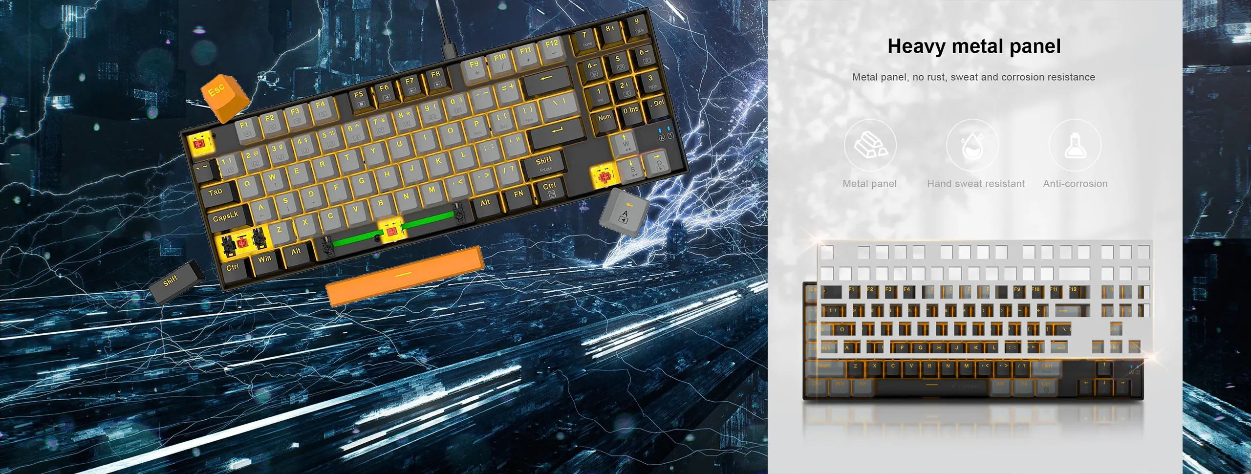 EYOOSO Z13 Compact layout in Ergonomic design Wired Mechanical Gaming Keyboard featuring monochromic lighting Versatile Functionality with Type-C USB interface