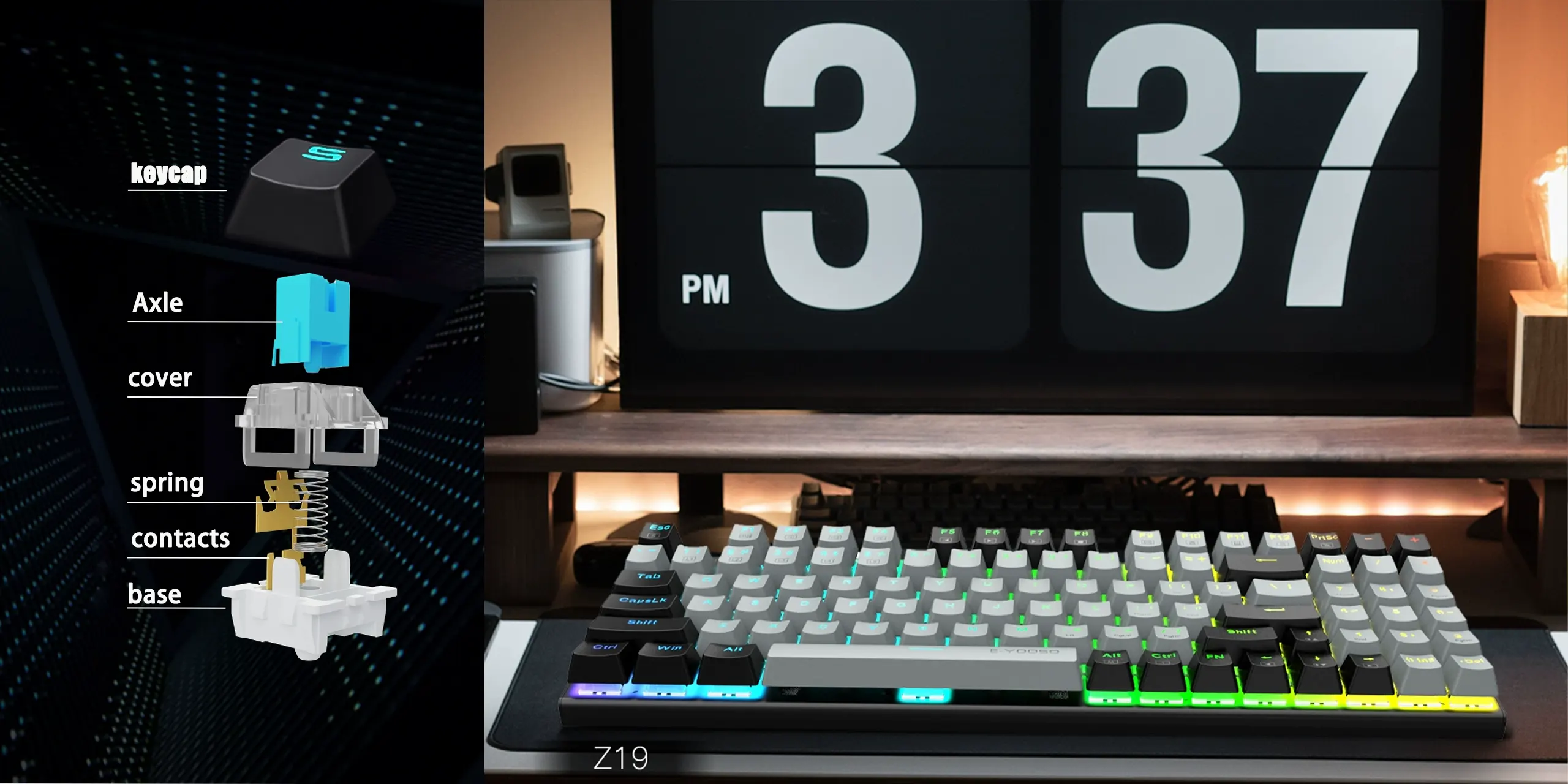 EYOOSO Z19 - Mechanical Gaming Keyboards Wired for Gamers in Ergonomic Compact design with Customizable RGB lightings N-KEY Rollover Hot-Swappable versatile gaming keyboard
