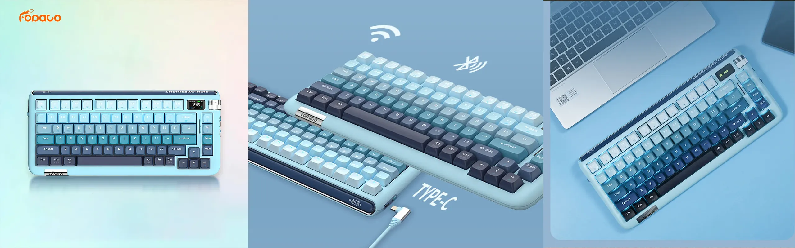 FOPATO F75 - Hot-swappable customizable Mechanical Gaming keyboard with RGB backlit effects Wireless 2.4Ghz/bluetooth3.0/5.0 keyboard plus LCD display/4800mAh/TTC Switch