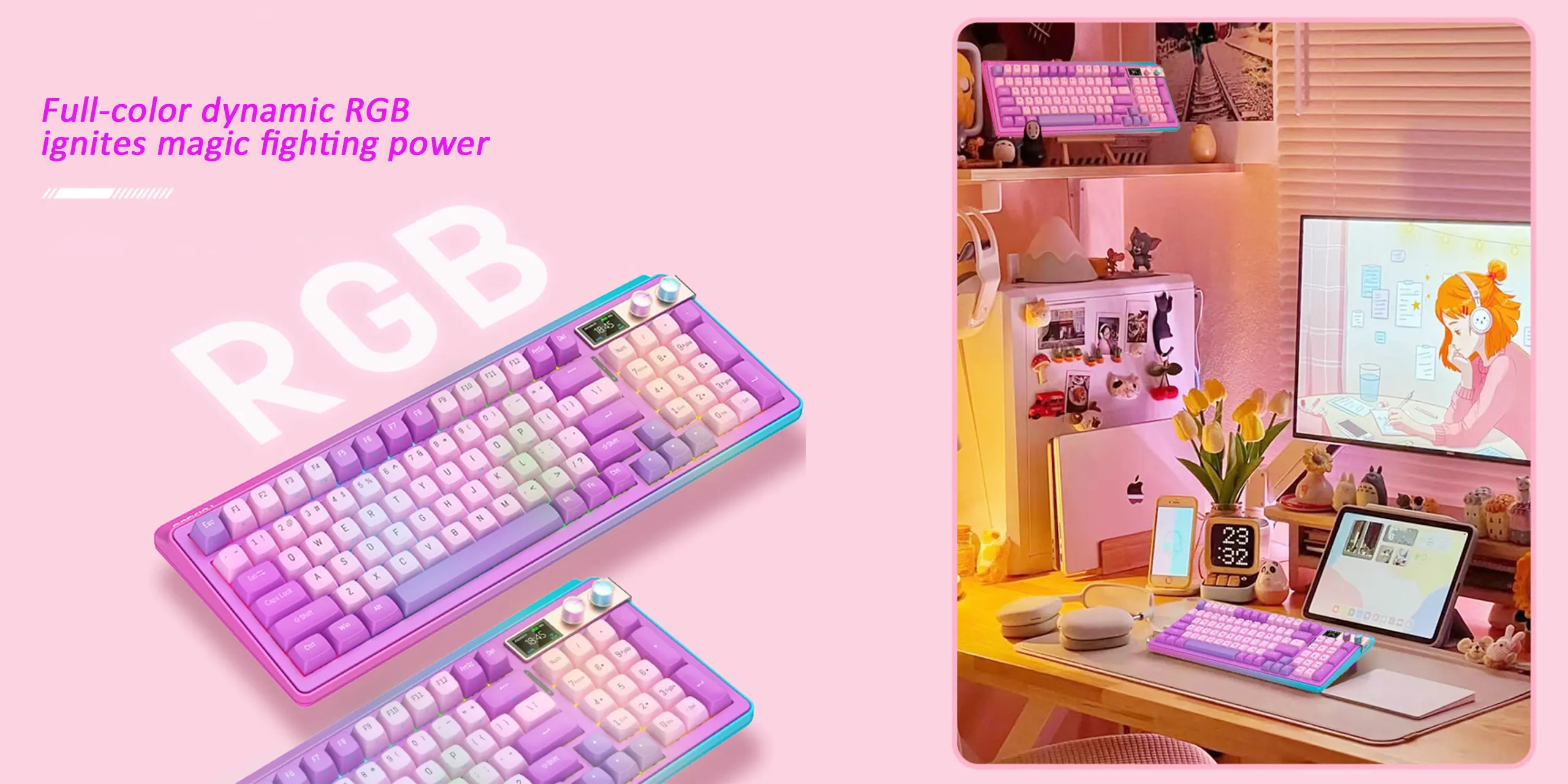 FOPATO H98 - Hot-swappable customized Mechanical Gaming Keyboard with RGB Backlit effects wireless 2.4Ghz/bluetooth connectivity TTC switch keyboard plus LCD display 6000mAH Battery Windows/MAC/IOS