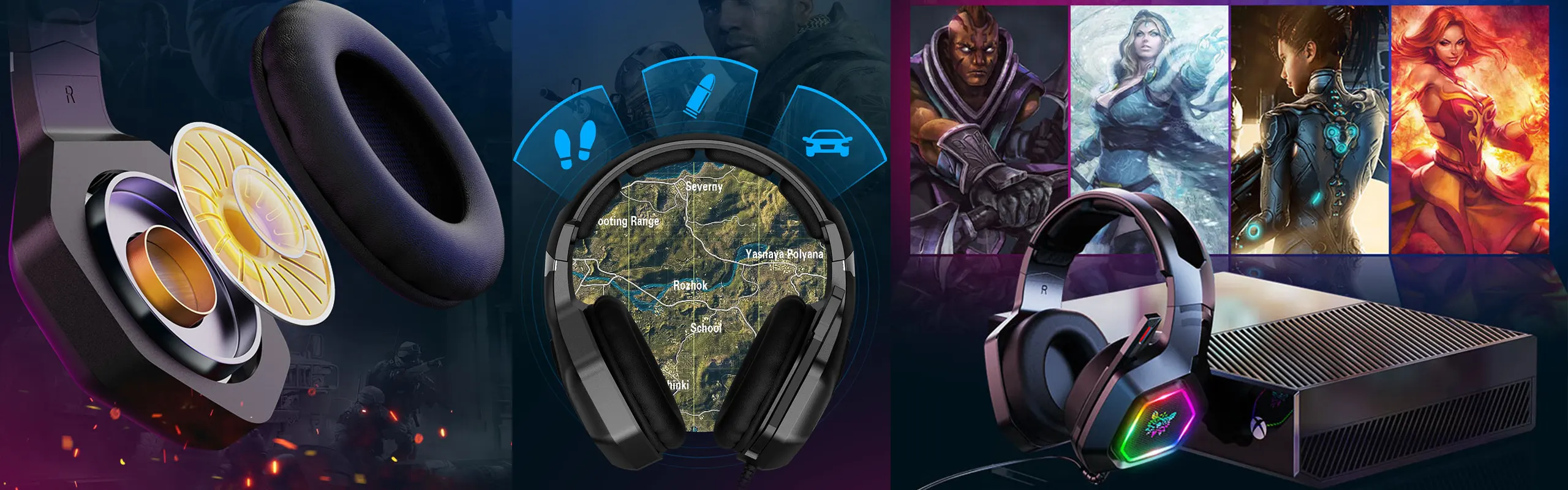 ONIKUMA K10 - Immersive Gaming Headset with 360° Parachute Microphone Sterero Gaming Headphones for PS4/5/XBOX/PC with Comfortable Lightweight Design Multi-Platform/perforated ventilation