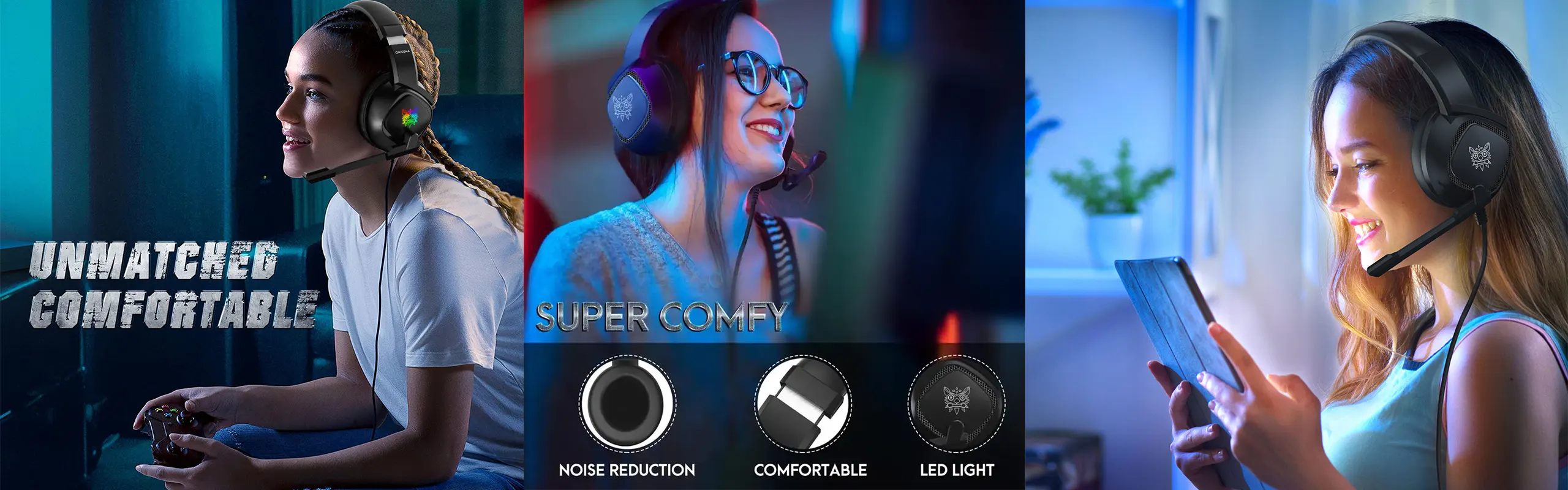 ONIKUMA K19 - PRO Gaming headphones for Gamers wired with Noise Canceling microphone Stereo Surround Sound RGB LED Lights gaming headsets PC/XBOX/PS4