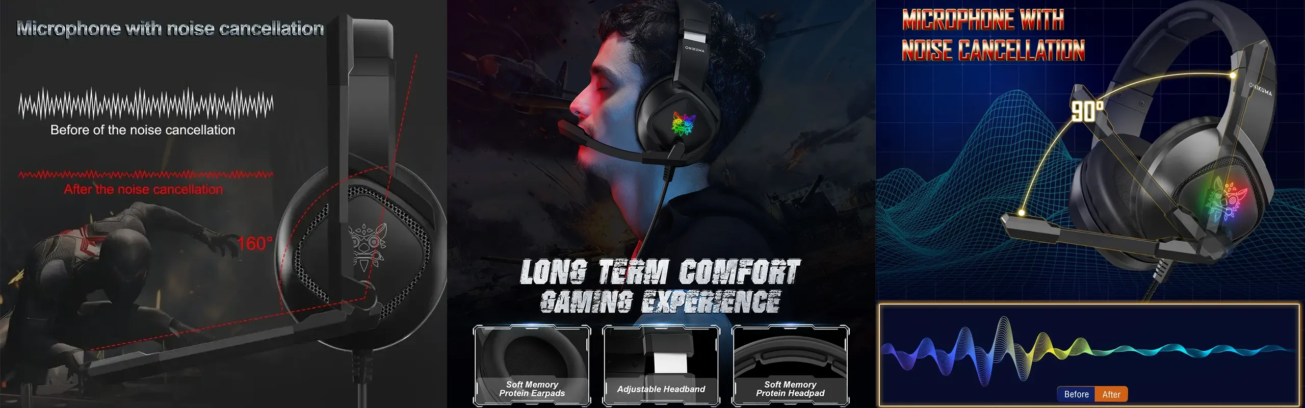 ONIKUMA K19 - PRO Gaming headphones for Gamers wired with Noise Canceling microphone Stereo Surround Sound RGB LED Lights gaming headsets PC/XBOX/PS4