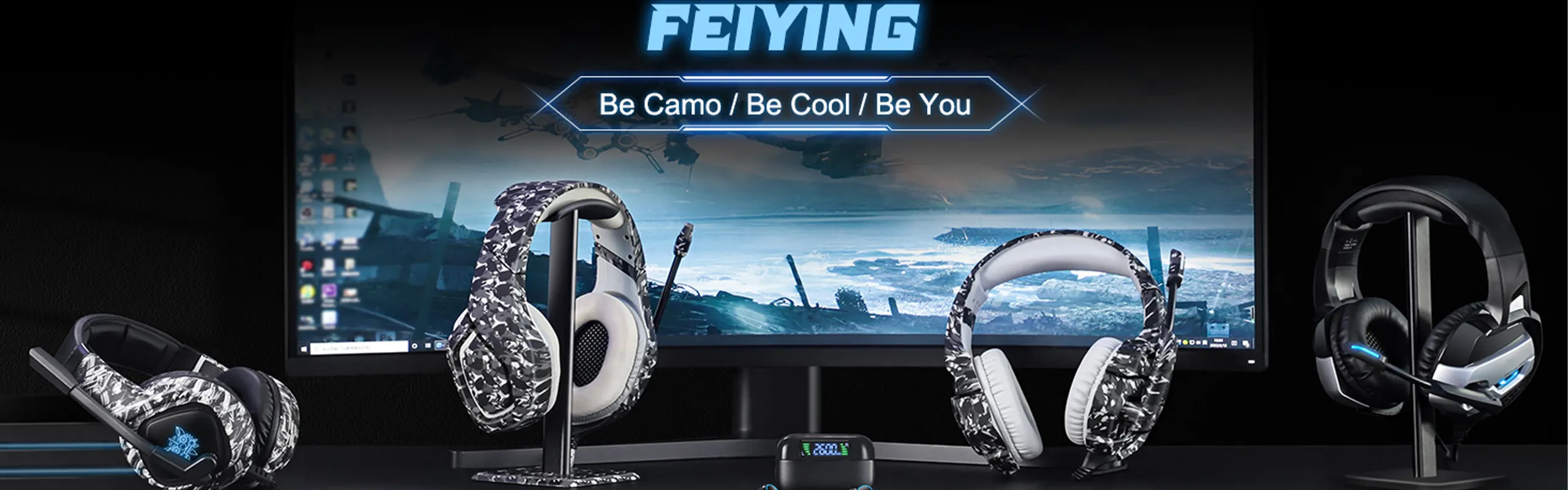 ONIKUMA K1B Camouflage - Pro Gaming headsets wired with omni-directional microphone noise cancelling in Ergonomic Design equipped with Stereo Surround sound LED Lights