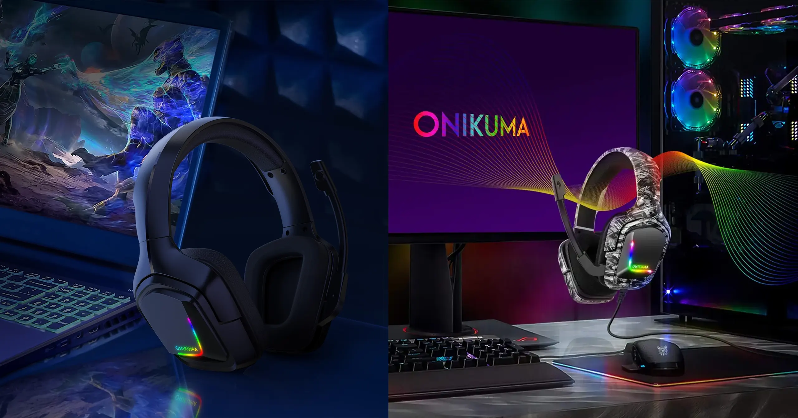 ONIKUMA K20 - PRO Gaming headsets for Gamers Wired with Noise Canceling Omni-directional Microphone Stereo Surround Sound RGB LED Lights Gaming Headphones PC/XBOX/PS4/5