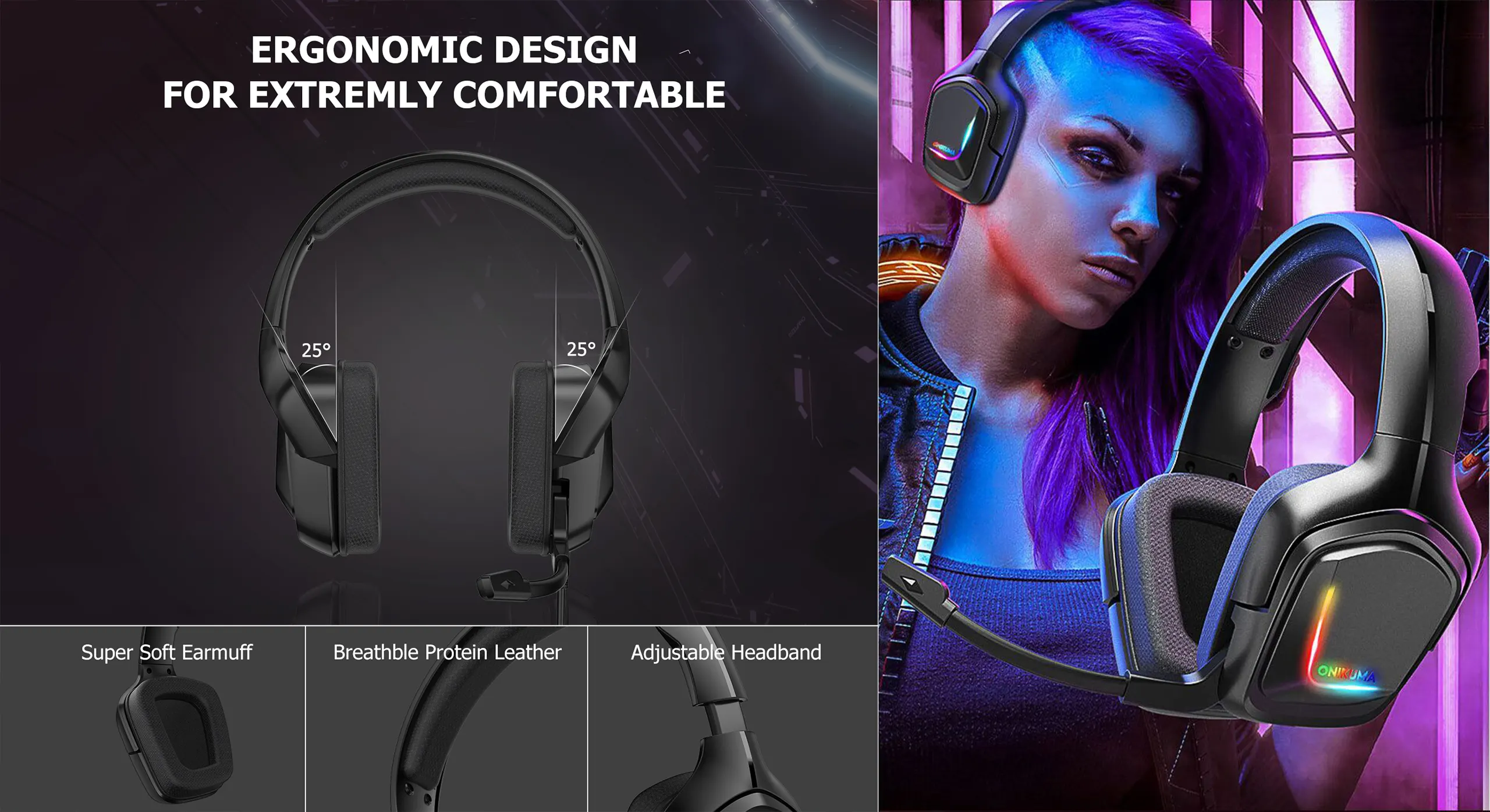 ONIKUMA K20 - PRO Gaming headsets for Gamers Wired with Noise Canceling Omni-directional Microphone Stereo Surround Sound RGB LED Lights Gaming Headphones PC/XBOX/PS4/5