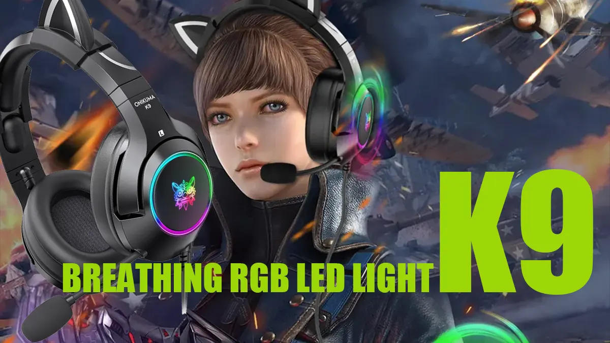 ONIKUMA K9 - Cat-ear Gaming headsets wired with omni-directional microphone noise cancelling in Ergonomic Design Stereo Surround sound RGB LED Lights
