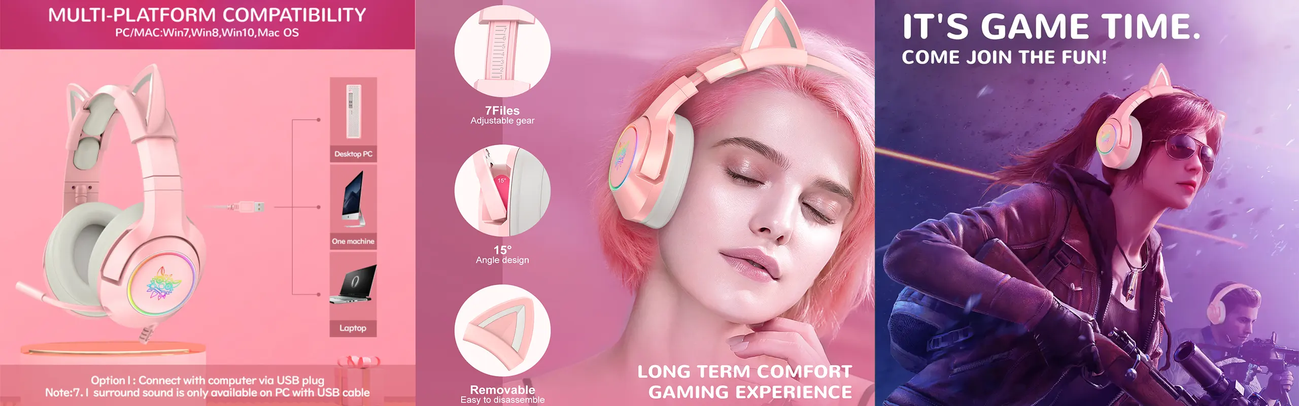 ONIKUMA K9 - Cat-ear Gaming headsets wired with omni-directional microphone noise cancelling in Ergonomic Design Stereo Surround sound RGB LED Lights