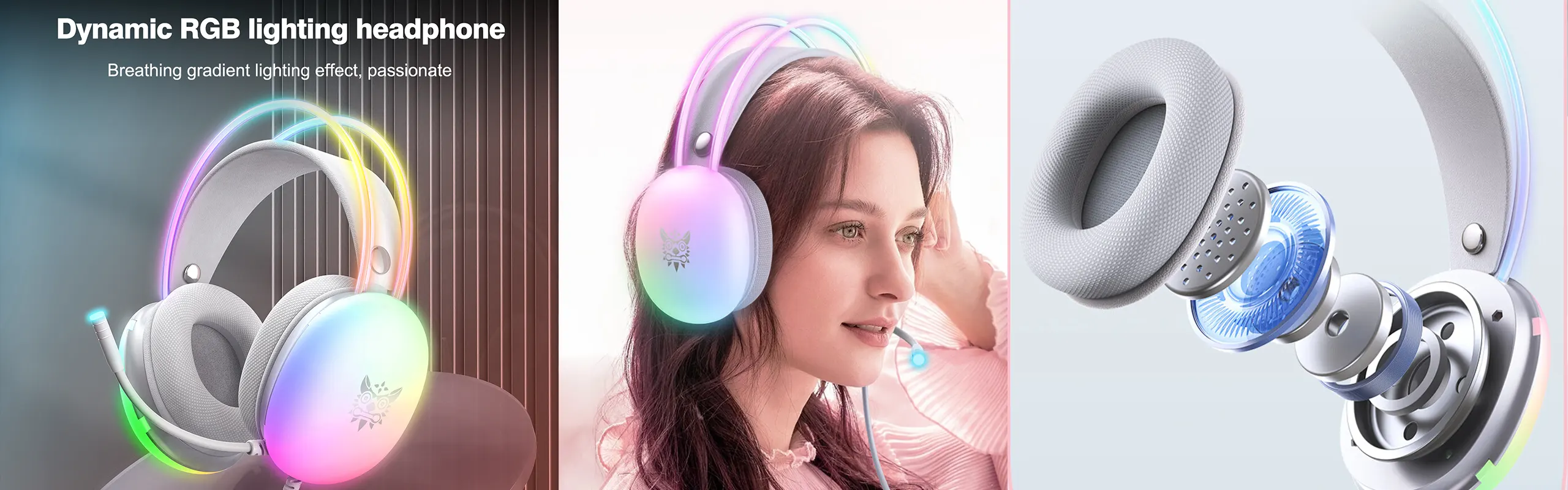 ONIKUMA X25 - Immersive Gaming Headset with 50mm driver diameter Stereo Surround Sound Headphone for PS4/PC/MAC/XBOX equipped with noise cancelling Microphone RGB Lighting Comfortable Design