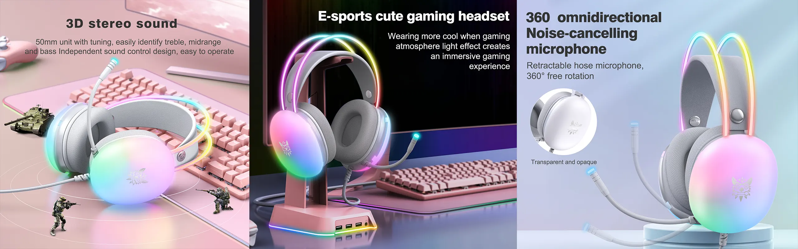 ONIKUMA X25 - Immersive Gaming Headset with 50mm driver diameter Stereo Surround Sound Headphone for PS4/PC/MAC/XBOX equipped with noise cancelling Microphone RGB Lighting Comfortable Design