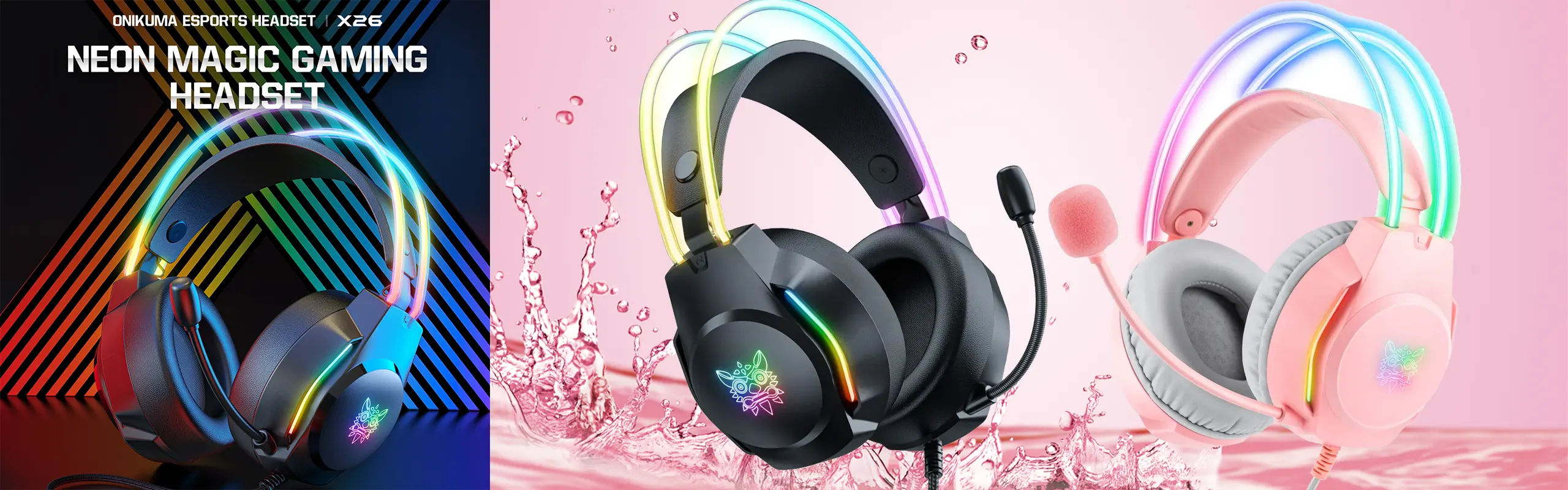 ONIKUMA X26 - PRO Gaming headphones for Gamers with Noise Canceling Omni-directional HD microphone Stereo 3D Surround Sound RGB Lights Gaming headset PC/XBOX/PS4