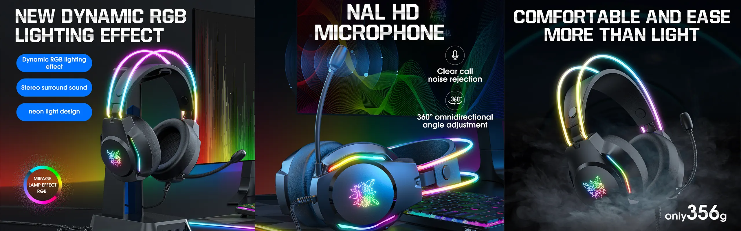 ONIKUMA X26 - PRO Gaming headphones for Gamers with Noise Canceling Omni-directional HD microphone Stereo 3D Surround Sound RGB Lights Gaming headset PC/XBOX/PS4