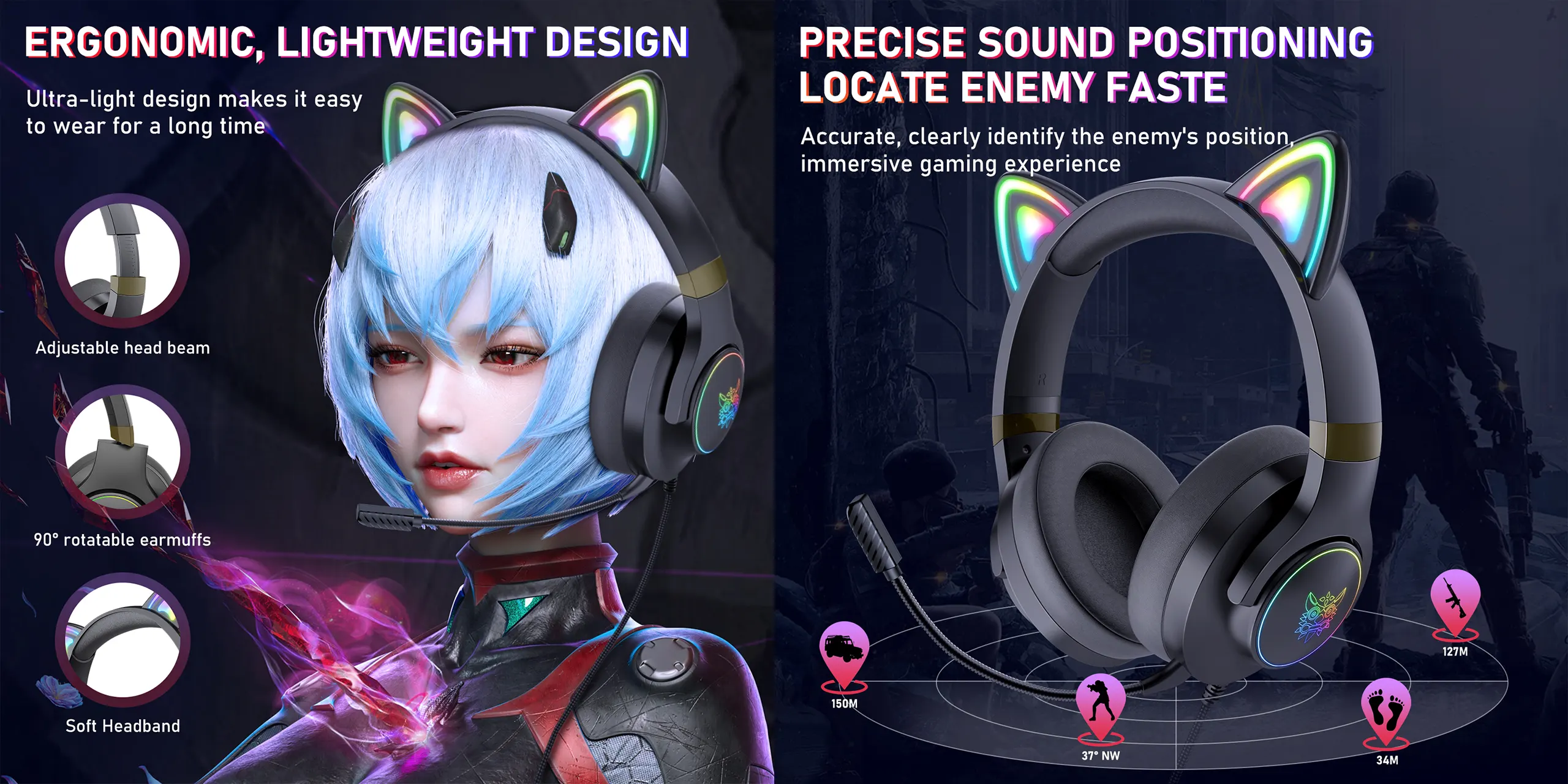 ONIKUMA X30 - Gaming headsets for Gamers Wired with Noise Canceling Omni-directional Microphone Stereo Surround Sound RGB Lights Gaming Headphones