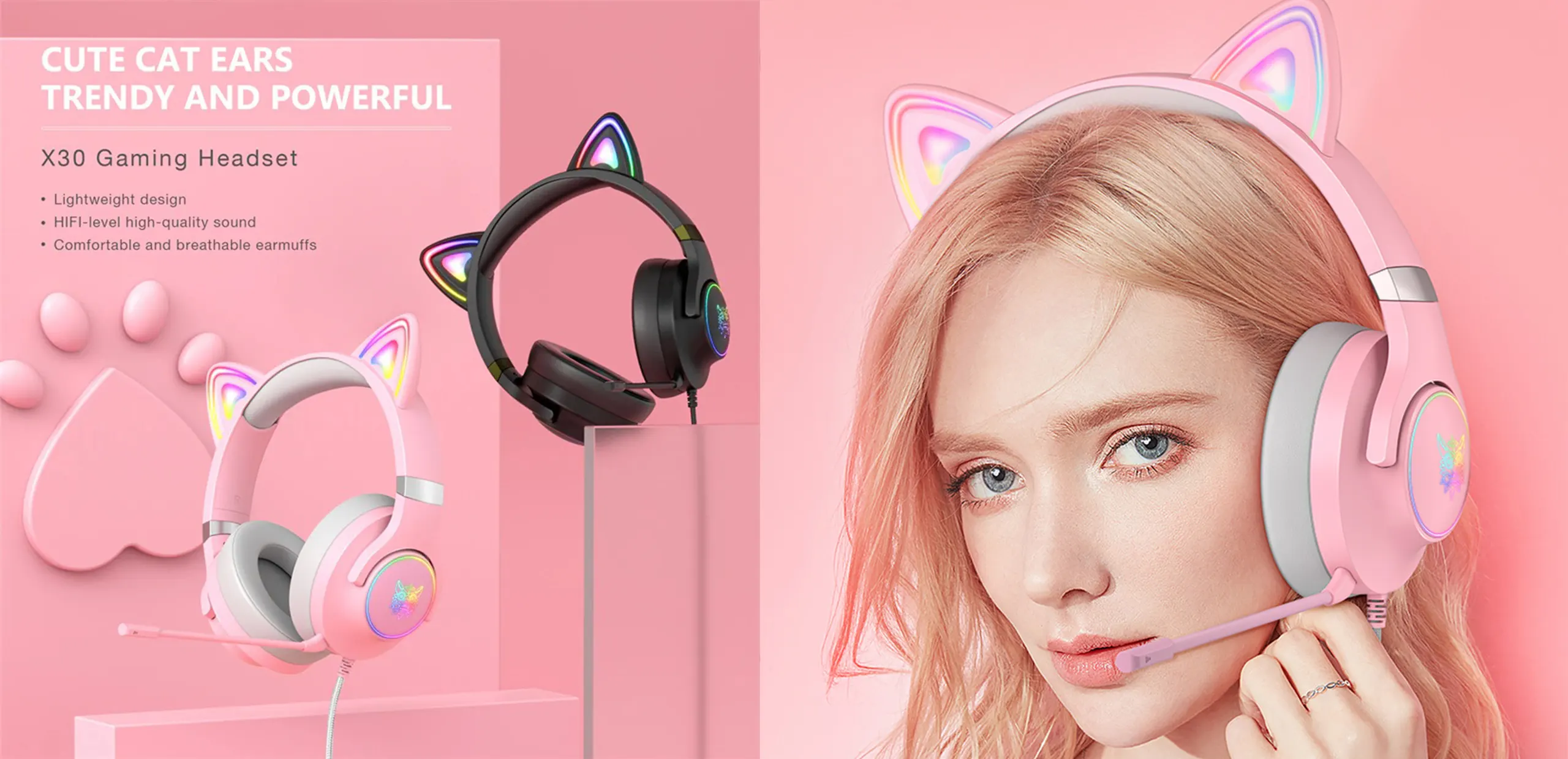 ONIKUMA X30 - Gaming headsets for Gamers Wired with Noise Canceling Omni-directional Microphone Stereo Surround Sound RGB Lights Gaming Headphones