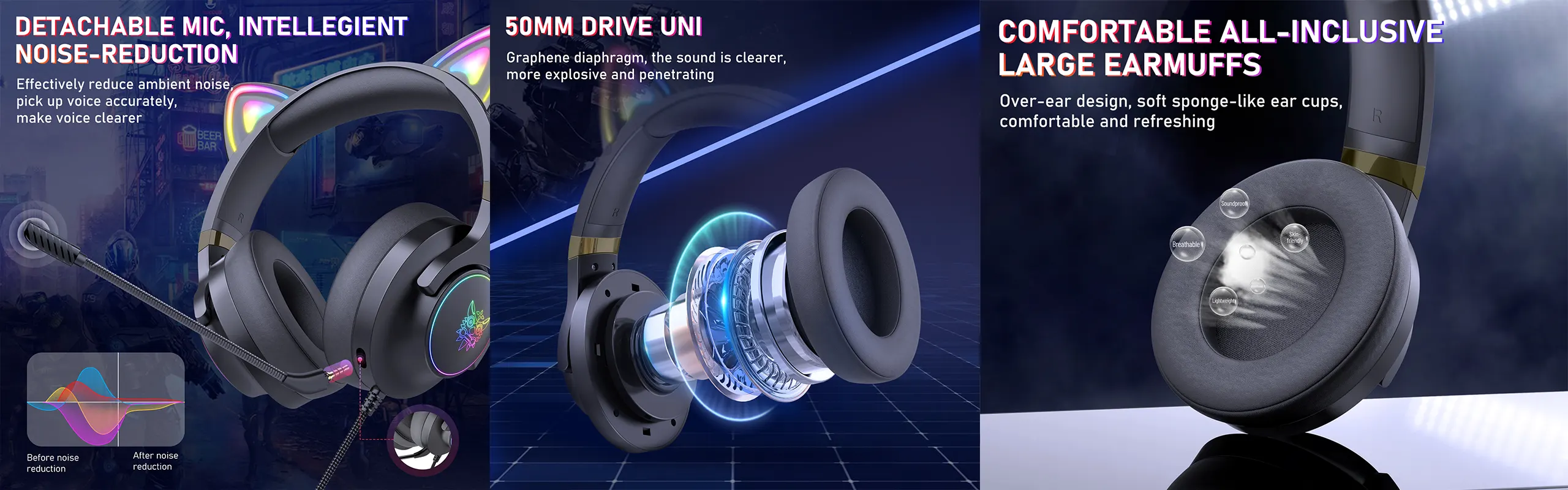 ONIKUMA X30 - Gaming headsets for Gamers Wired with Noise Canceling Omni-directional Microphone Stereo Surround Sound RGB Lights Gaming Headphones