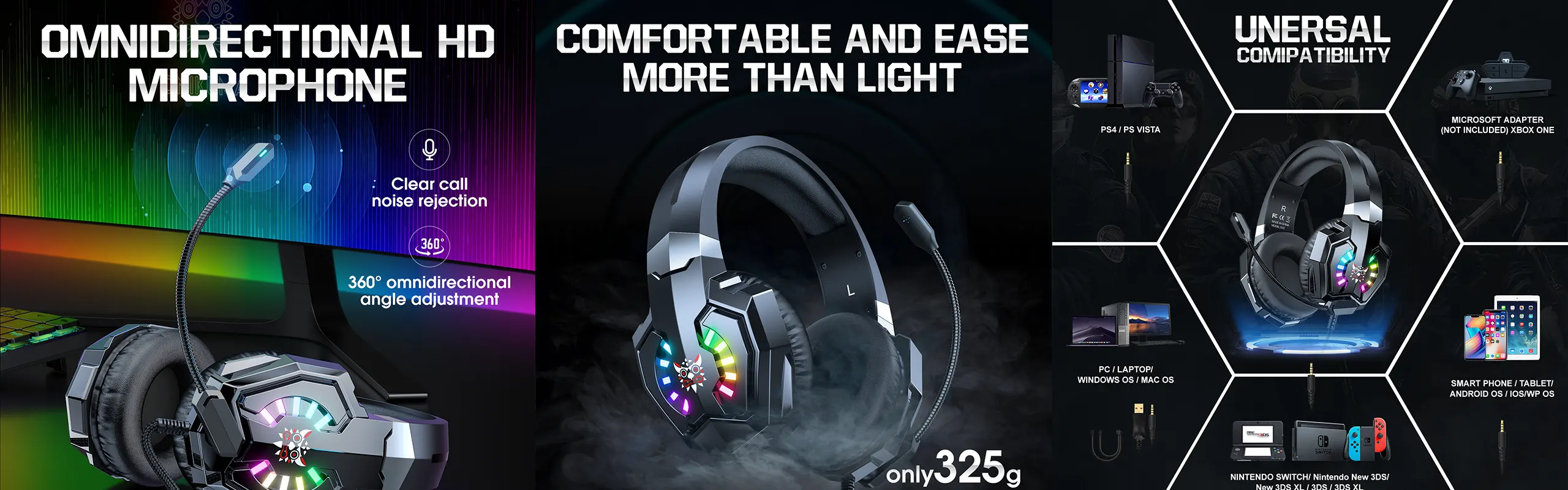 ONIKUMA X32 - Gaming headsets for PRO Gamers Wired with Noise Canceling Omni-directional Microphone 3D Stereo Surround Sound RGB Lights Gaming Headphones