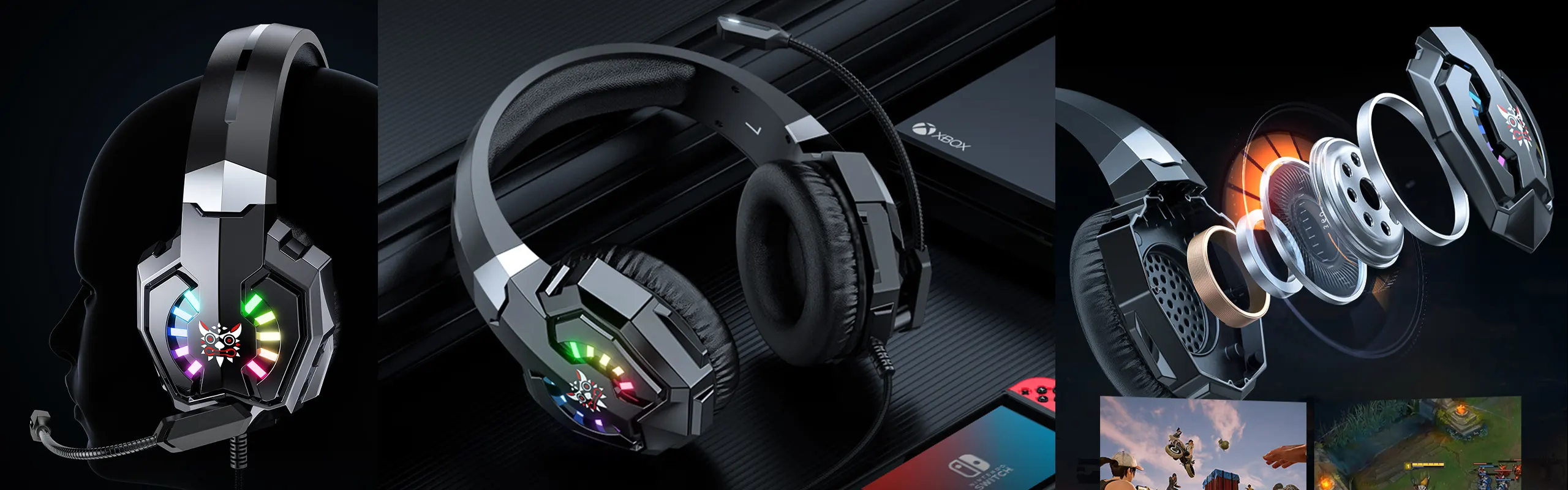 ONIKUMA X32 - Gaming headsets for PRO Gamers Wired with Noise Canceling Omni-directional Microphone 3D Stereo Surround Sound RGB Lights Gaming Headphones