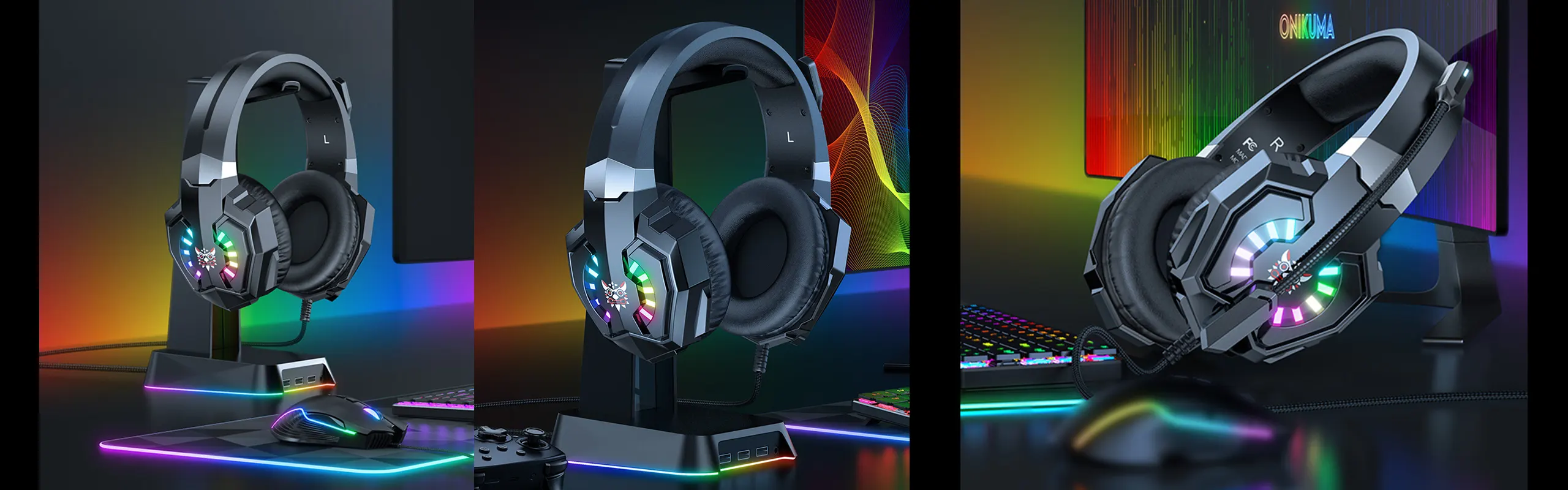 ONIKUMA X32 - Gaming headsets for PRO Gamers Wired with Noise Canceling Omni-directional Microphone 3D Stereo Surround Sound RGB Lights Gaming Headphones