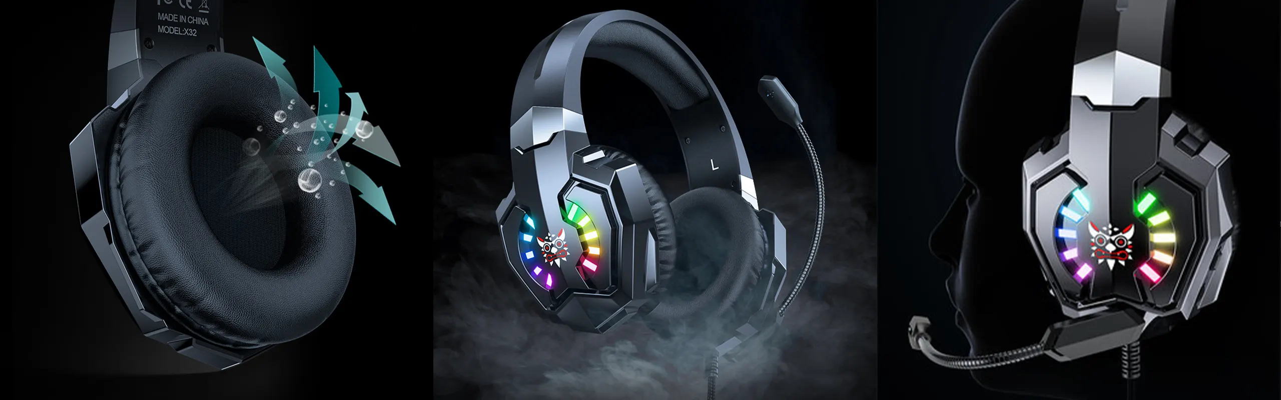 ONIKUMA X32 - Gaming headsets for PRO Gamers Wired with Noise Canceling Omni-directional Microphone 3D Stereo Surround Sound RGB Lights Gaming Headphones