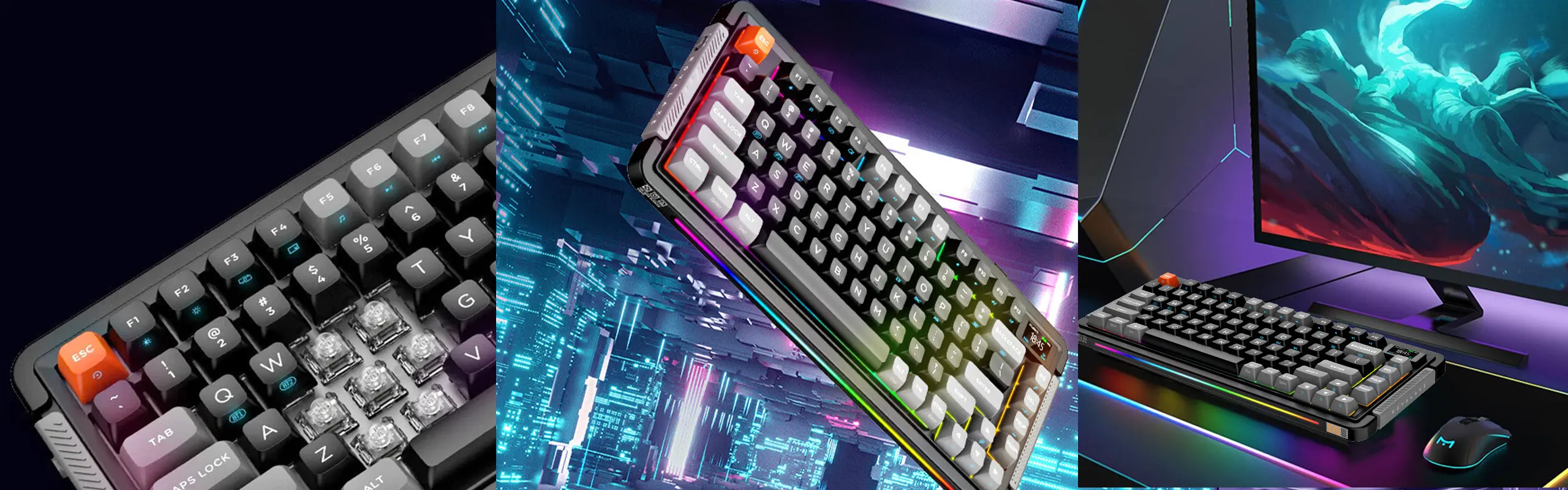 Royalaxe L75 - Mechamical Gaming keyboard Hot-swappable customizable keyboard with RGB backlit effects Wireless/bluetooth keyboard plus LCD display/4000mAh Battery