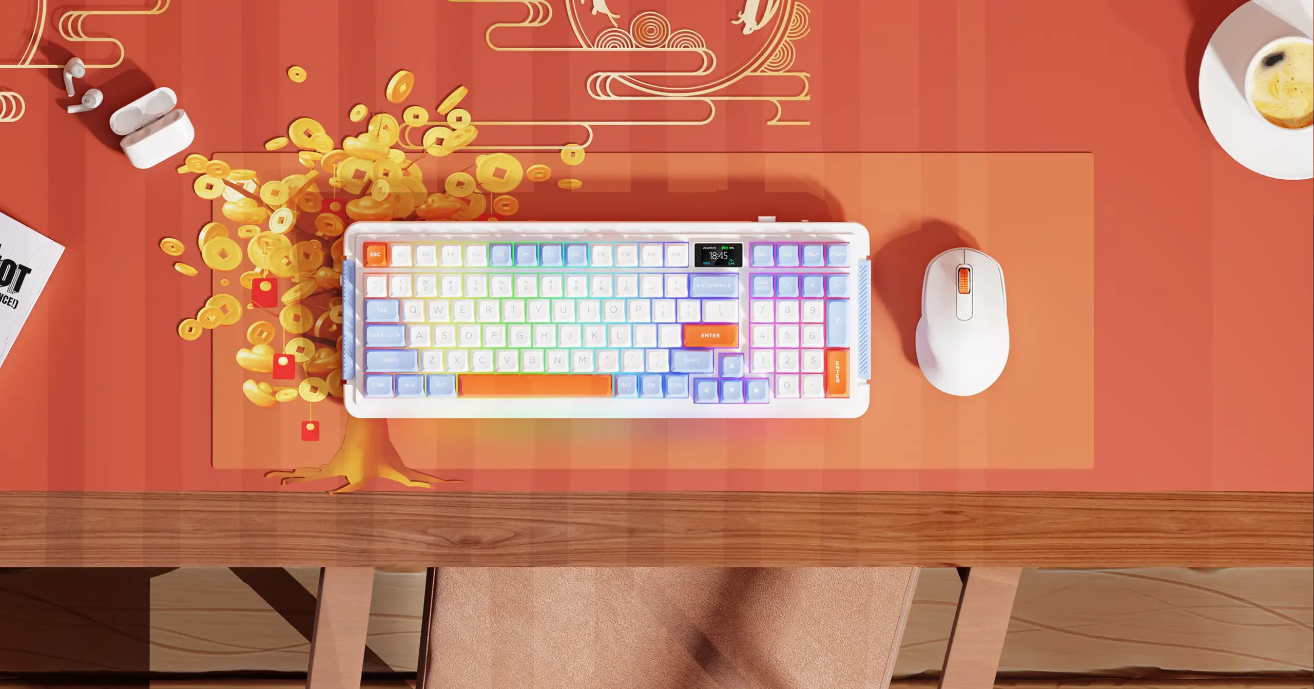 Royalaxe L98 - Mechanical Gaming keyboard Hot-swappable customizable keyboard with RGB backlit effects Wireless 2.4Ghz/bluetooth keyboard plus LCD display/6000mAh Battery