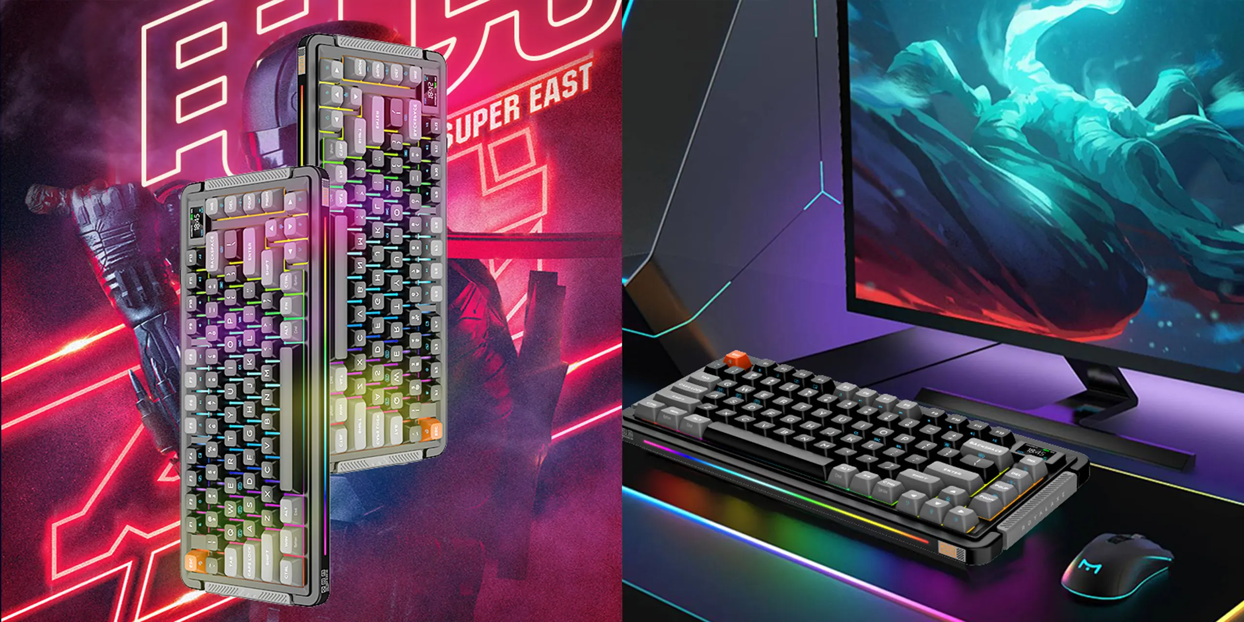 Royalaxe L98 - Mechanical Gaming keyboard Hot-swappable customizable keyboard with RGB backlit effects Wireless 2.4Ghz/bluetooth keyboard plus LCD display/6000mAh Battery