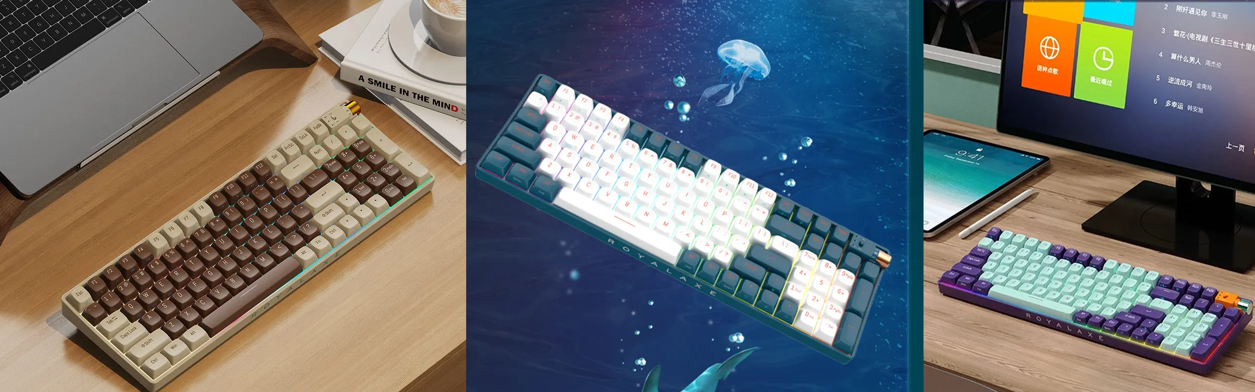 Royalaxe R100 Triple-mode mechanical keyboard 2.4Ghz wireless bluetooth 5.0 Hot-swappable Keyboard with RGB Back light/TTC Gold Switch V2