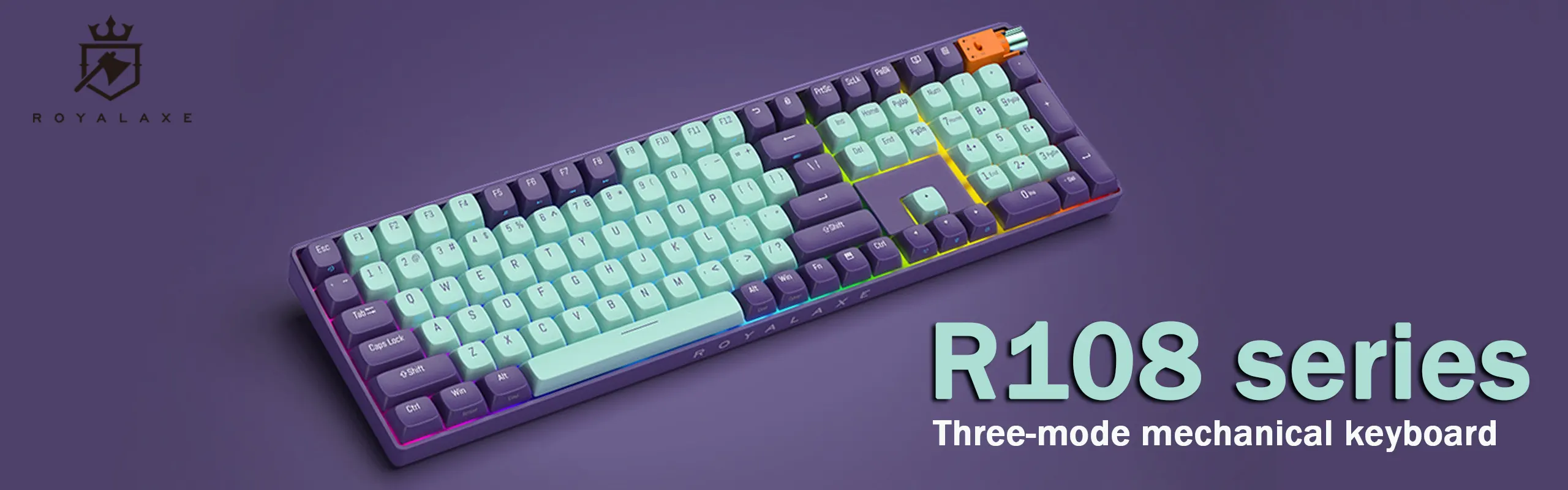 Royalaxe R108 three-mode mechanical keyboard 2.4Ghz wireless bluetooth 5.0 Hot-swappable Keyboard with RGB Back light/TTC Gold Switch V2