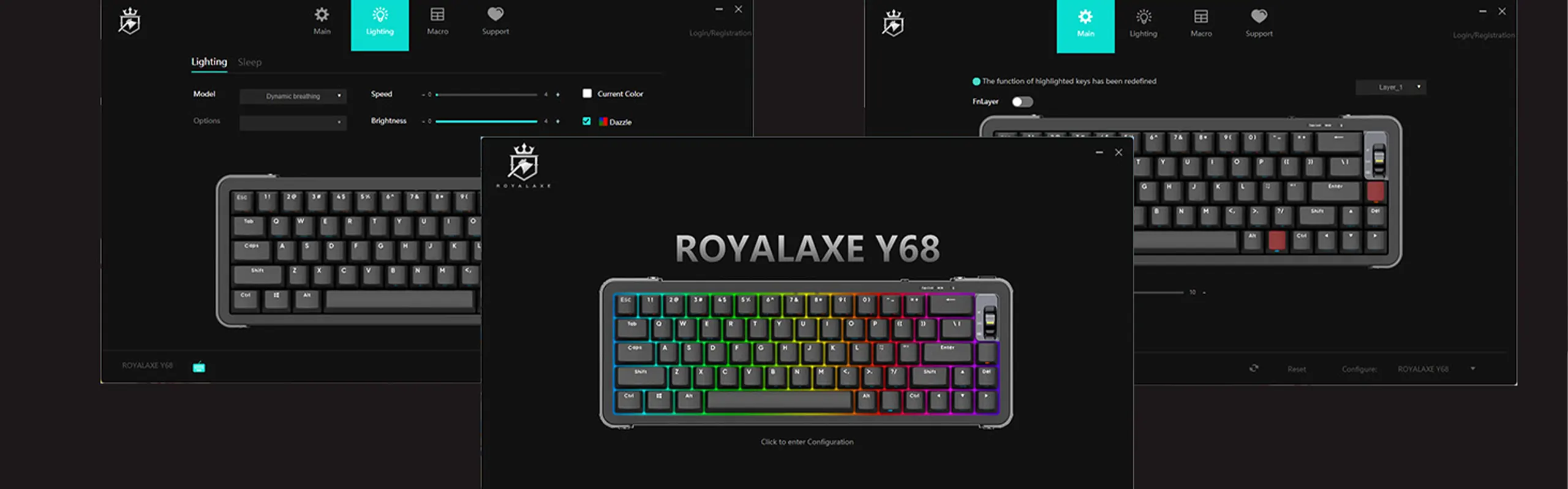 Royalaxe Y68 - 66 Keys Hot-swappable TTC switchs RGB Backlit Triple modes bluetooth5.0/USB-C/2.4Ghz wireless/wired mechanical gaming keyboard