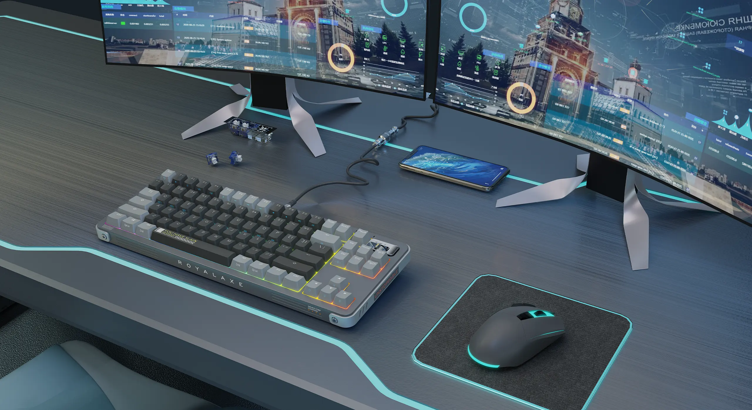 Royalaxe Y87 - 87 Keys Hot-swappable TTC switchs RGB Backlit Keyboard Triple modes bluetooth5.0/Type-C/2.4Ghz wireless/wired mechanical gaming keyboard