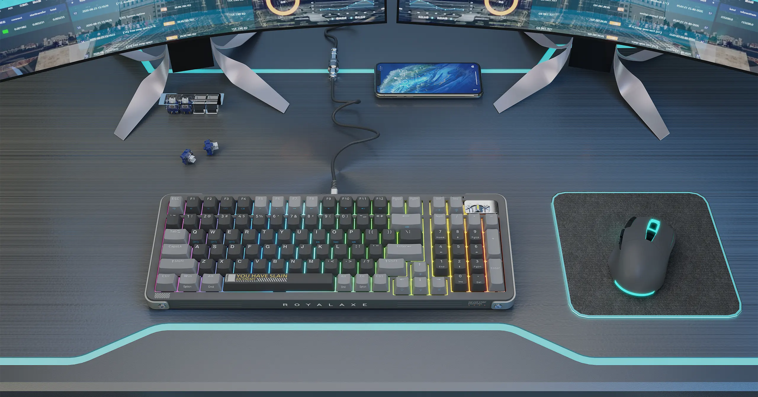 Royalaxe Y98 - 98keys Hot-swappable mechanical gaming keyboard Triple modes bluetooth3.0/5.0/USB-C/2.4Ghz with 18+4RGB Back light/TTC Gold Switch V2/4000mAH/Windows/MAC/Android/IOS