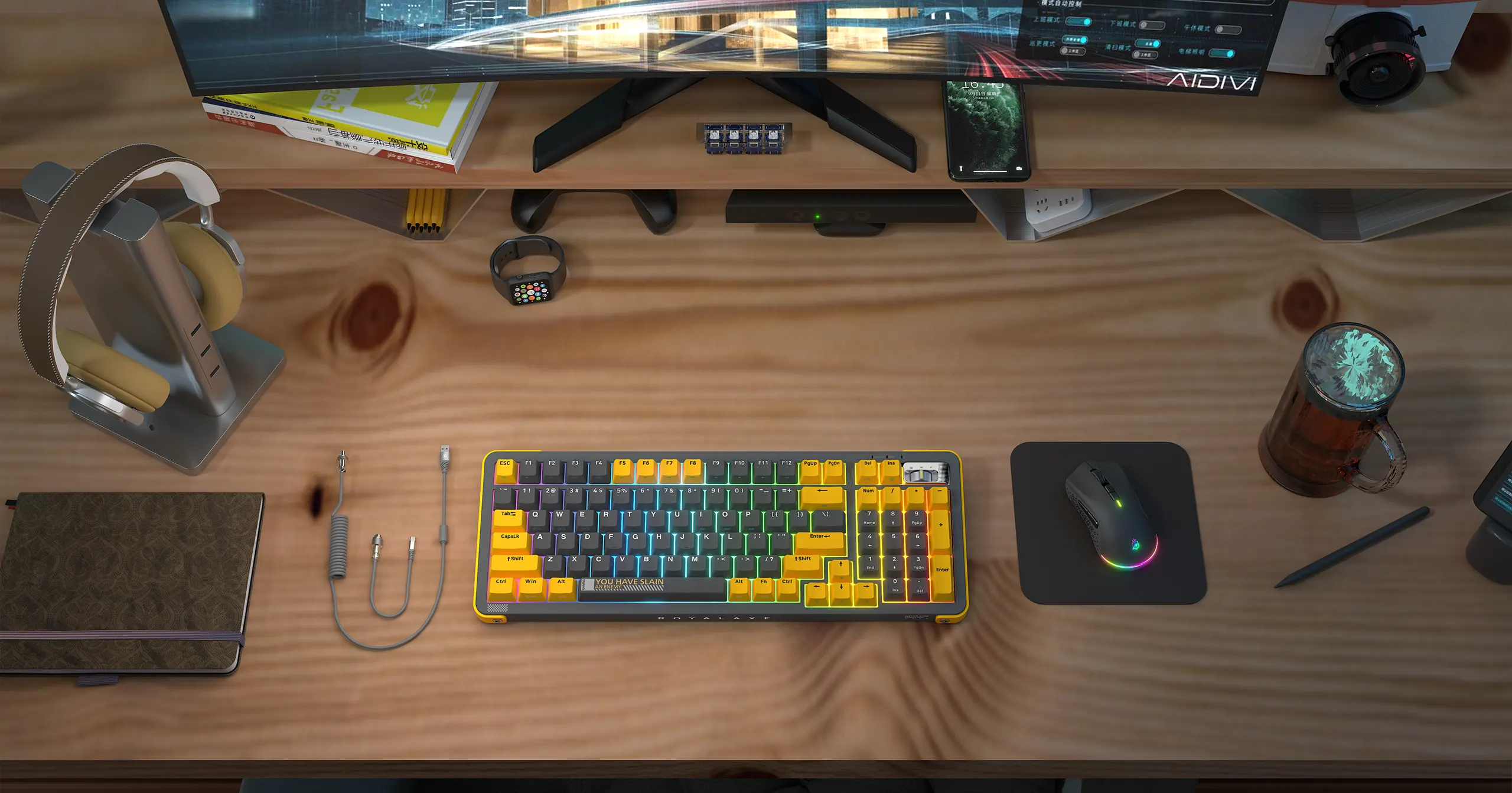 Royalaxe Y98 - 98keys Hot-swappable mechanical gaming keyboard Triple modes bluetooth3.0/5.0/USB-C/2.4Ghz with 18+4RGB Back light/TTC Gold Switch V2/4000mAH/Windows/MAC/Android/IOS