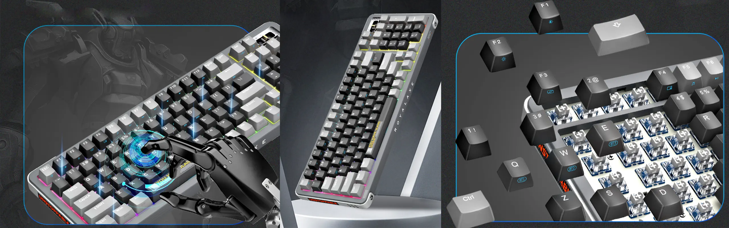 Royalaxe Y98 - 98keys Hot-swappable mechanical gaming keyboard Triple modes bluetooth3.0/5.0/USB-C/2.4Ghz with 18+4RGB Back light/TTC Gold Switch V2/4000mAH/Windows/MAC/Android/IOS